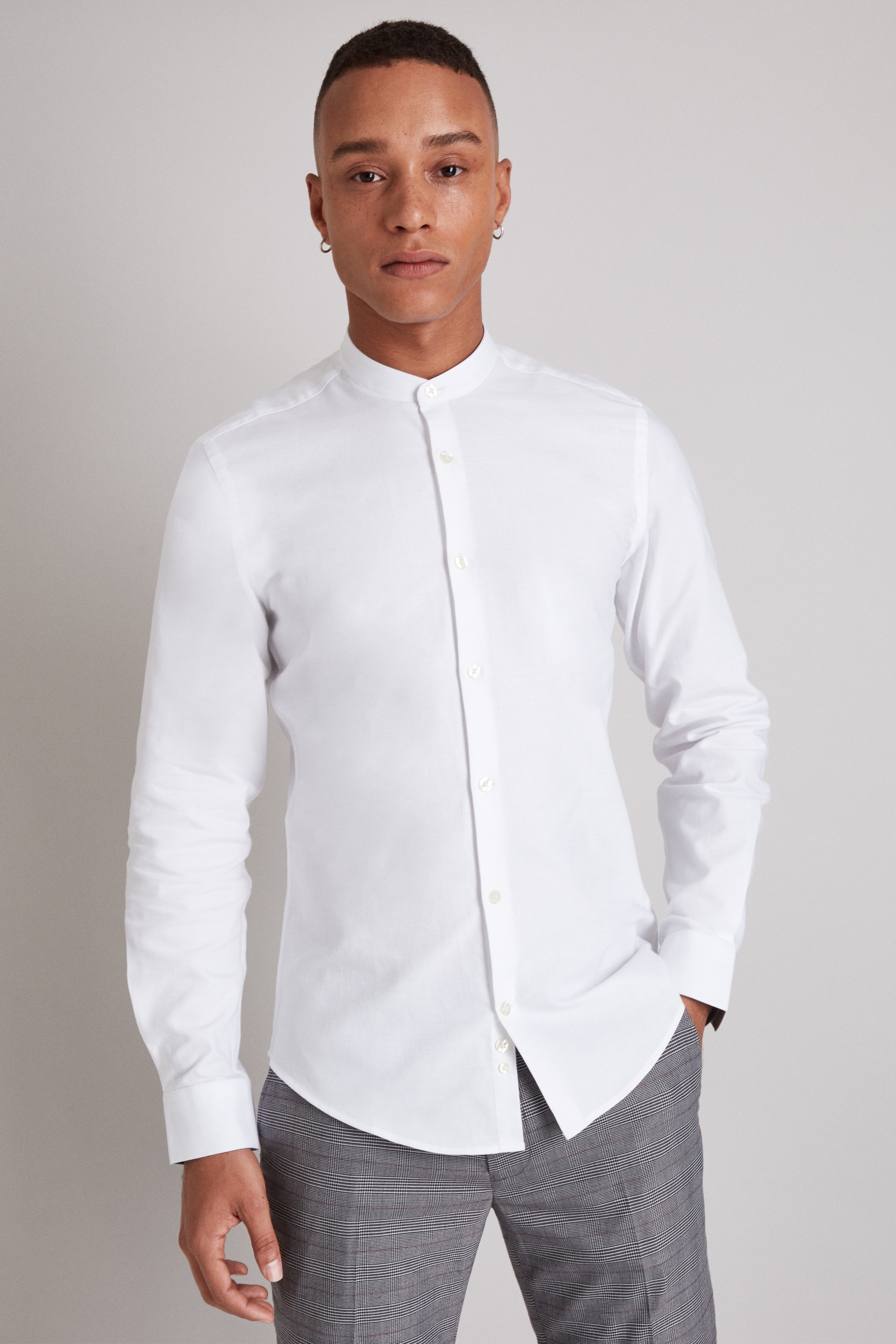white grandad collar shirt slim fit