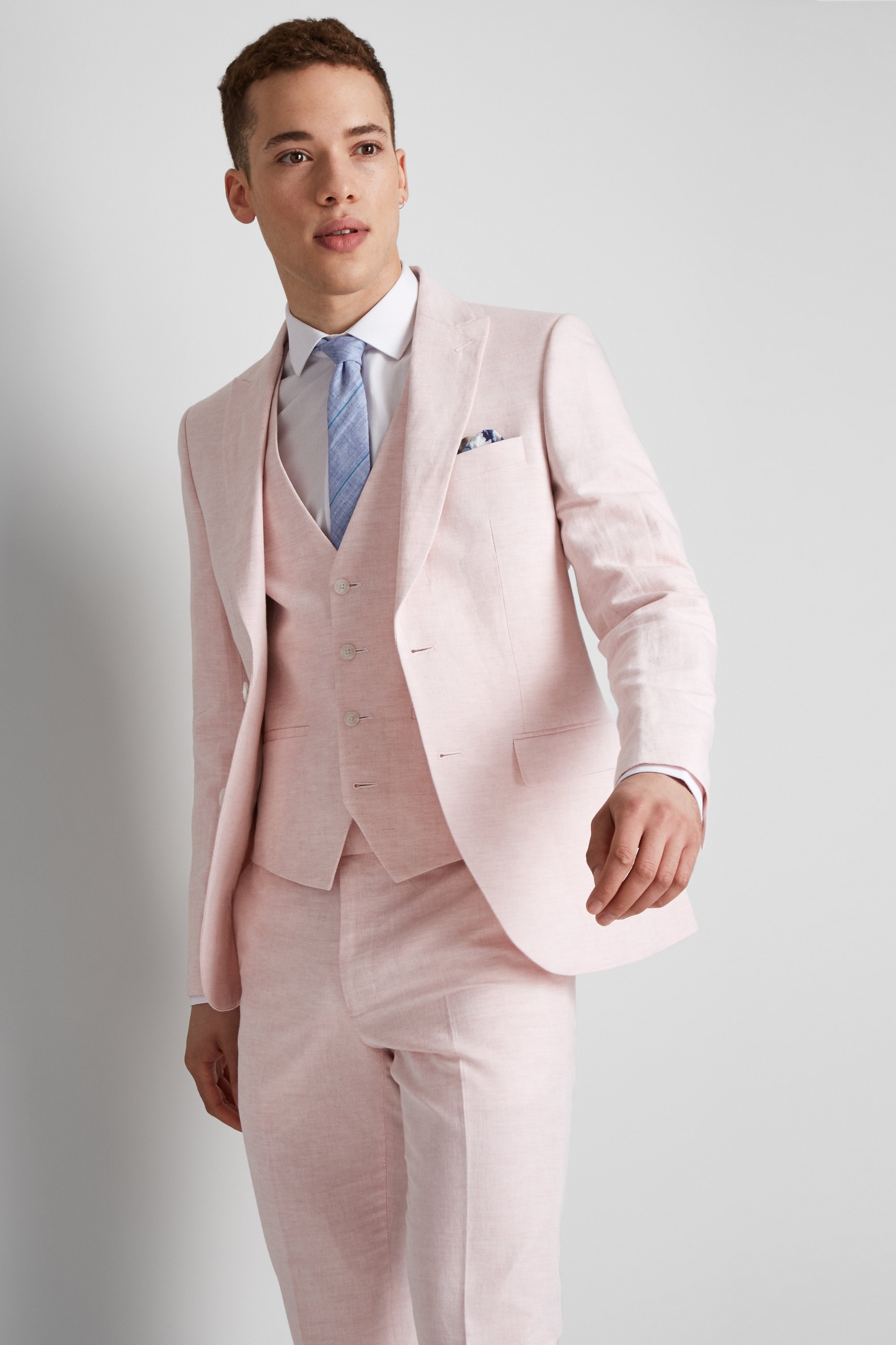 mens pink linen suit