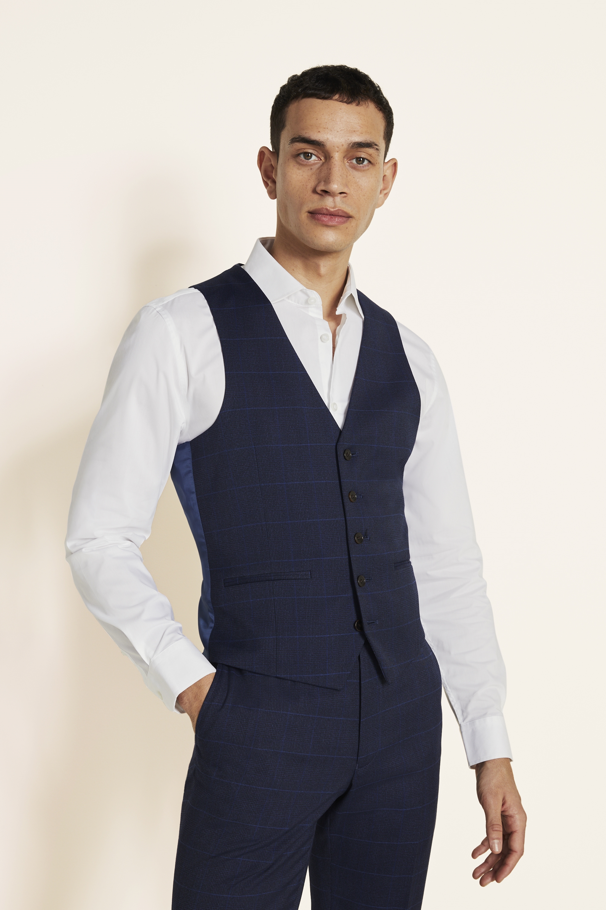blue check waistcoat