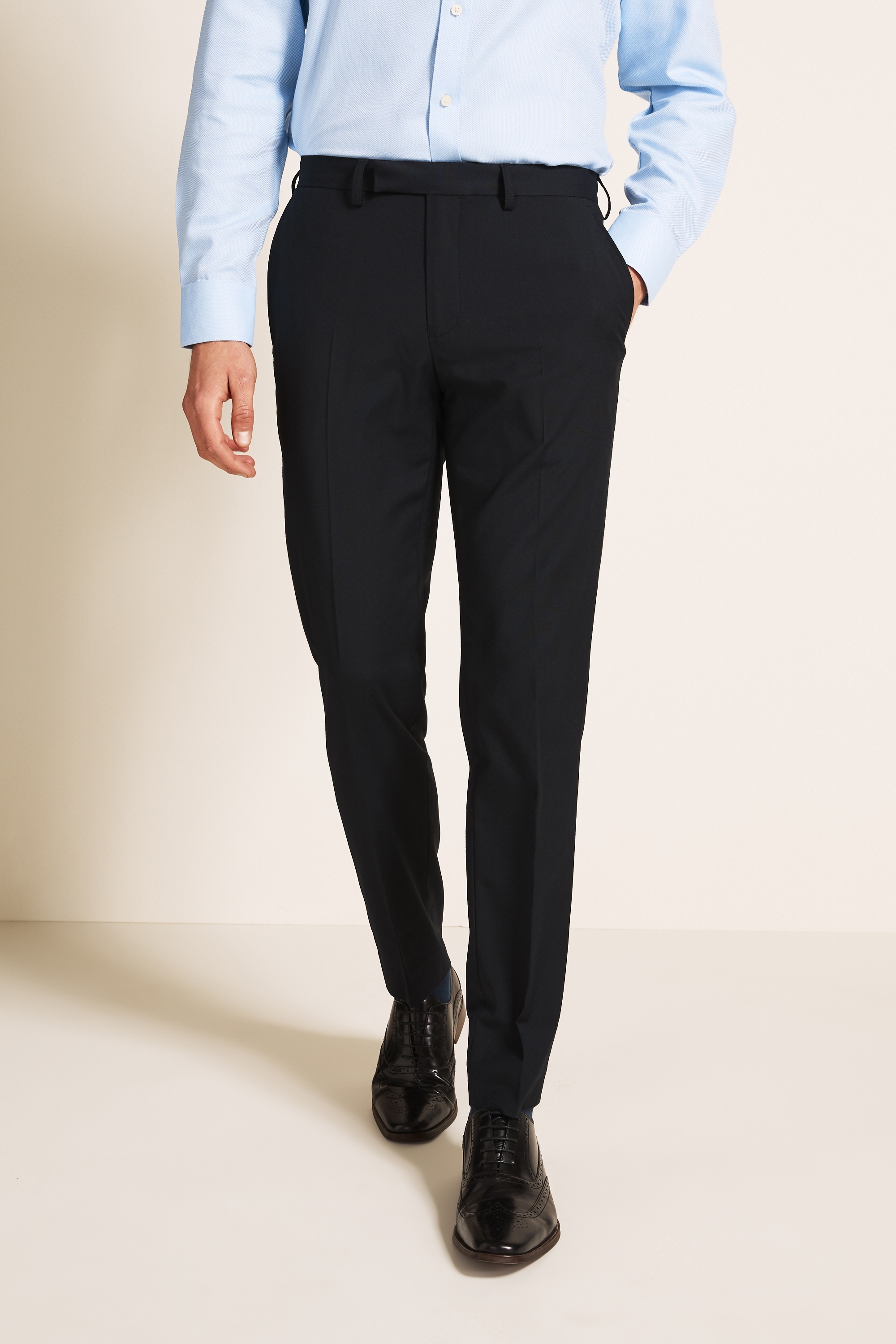 Tailored Fit Navy Stretch Trousers | Buy Online at Moss