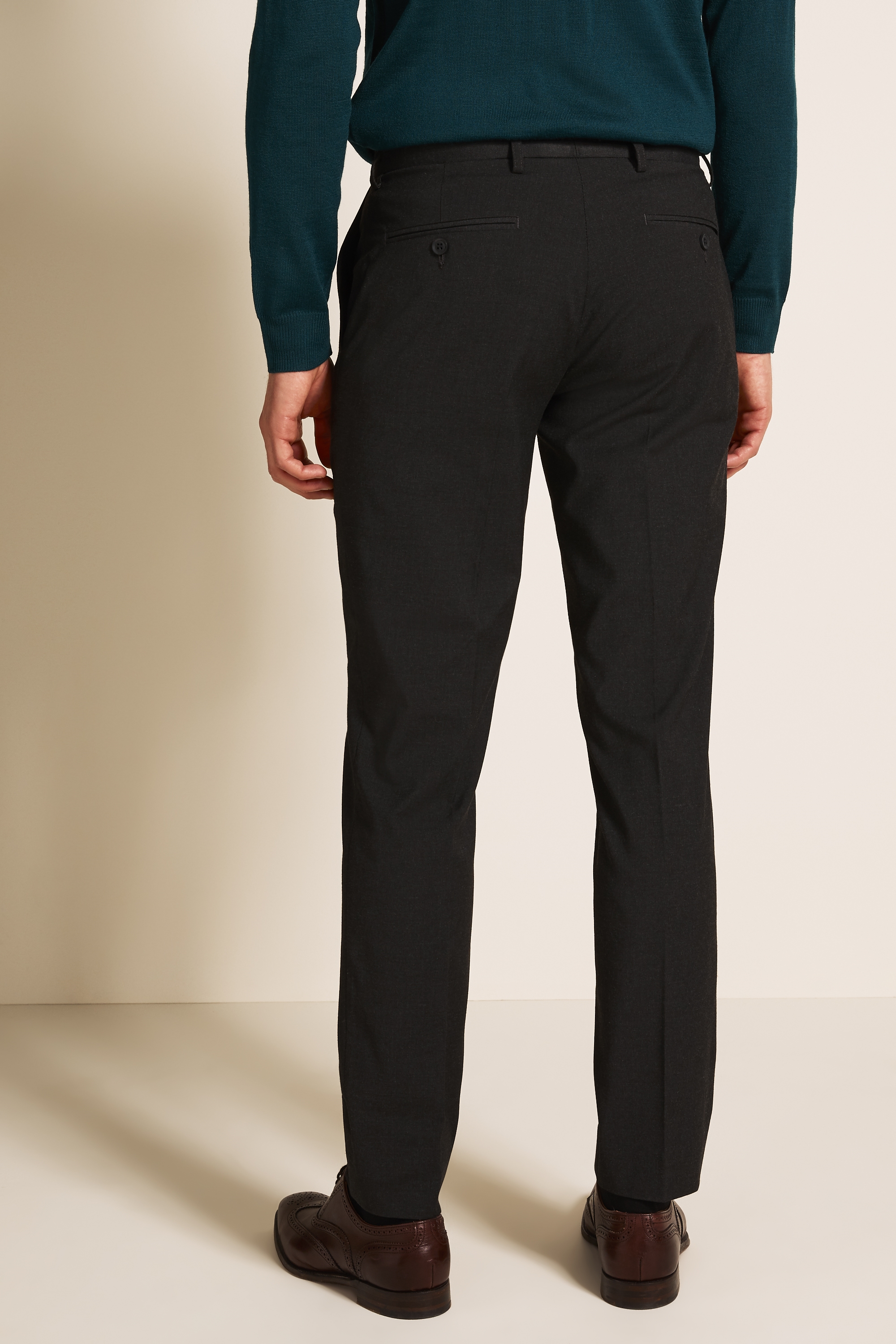 Tailored Fit Charcoal Stretch Trousers | Buy Online at Moss