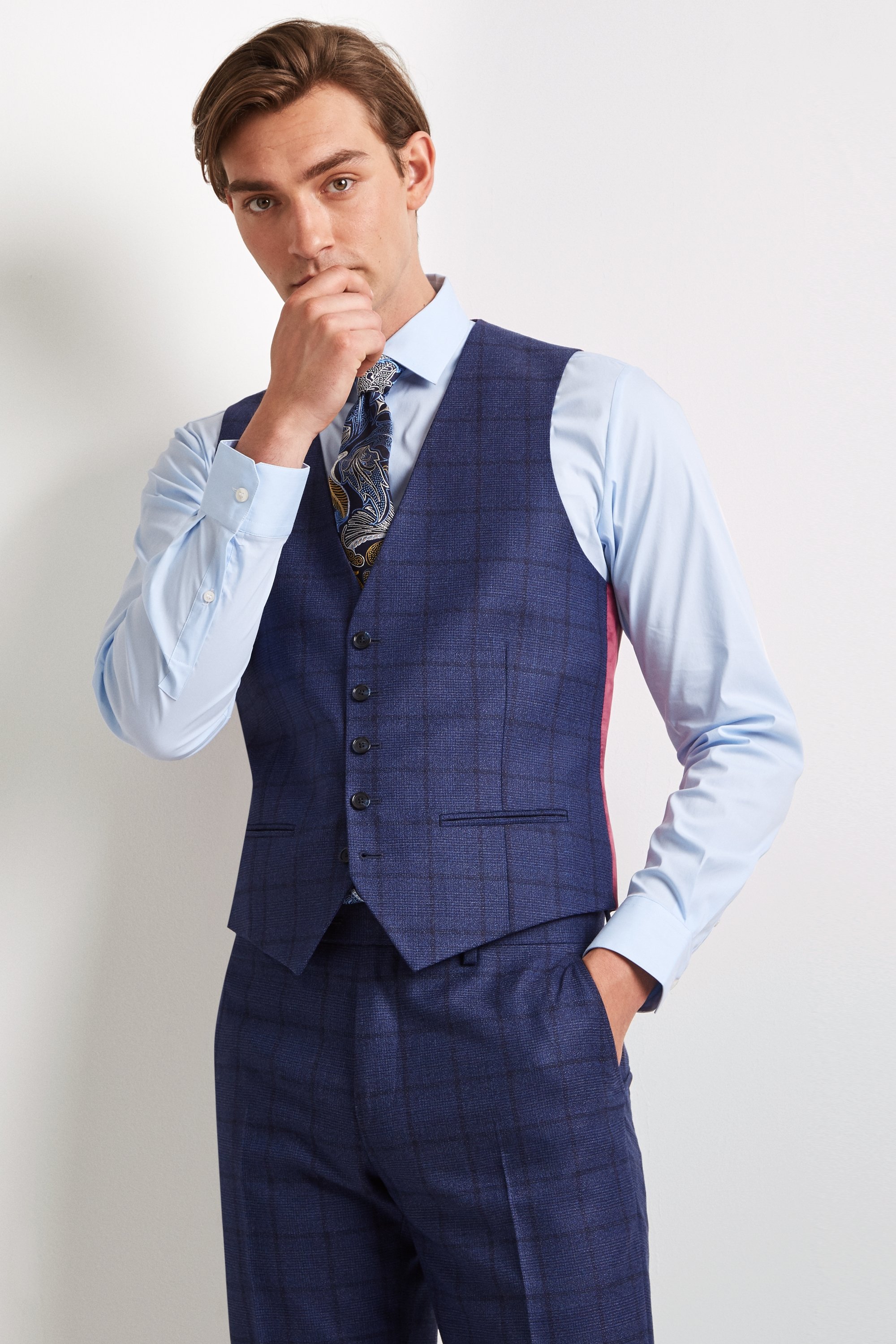 Ted Baker Tailored Fit Blue Overcheck Vest