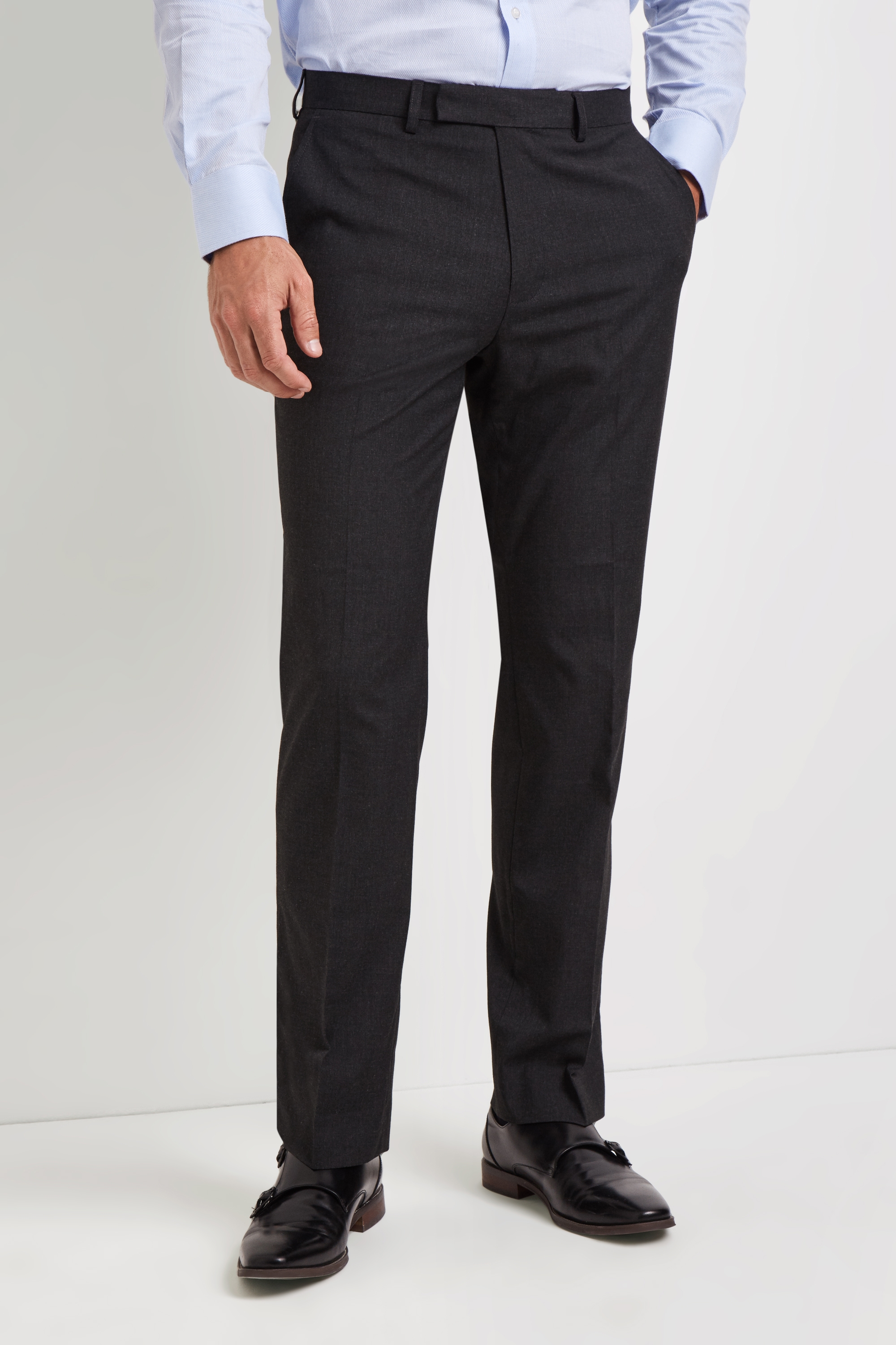 Regular Fit Charcoal Stretch Trousers | Buy Online at Moss