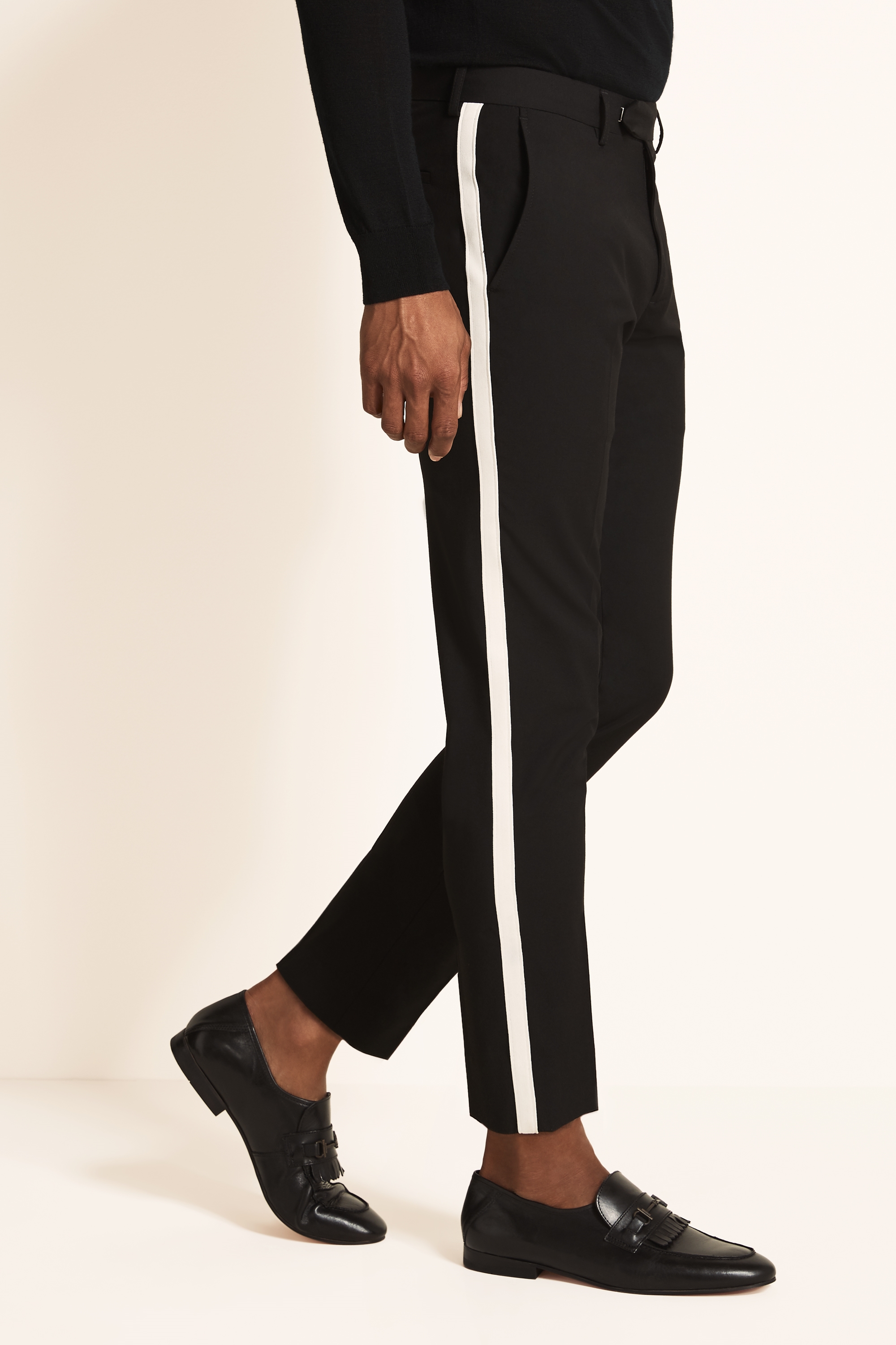 White Side Stripe Cropped Trousers