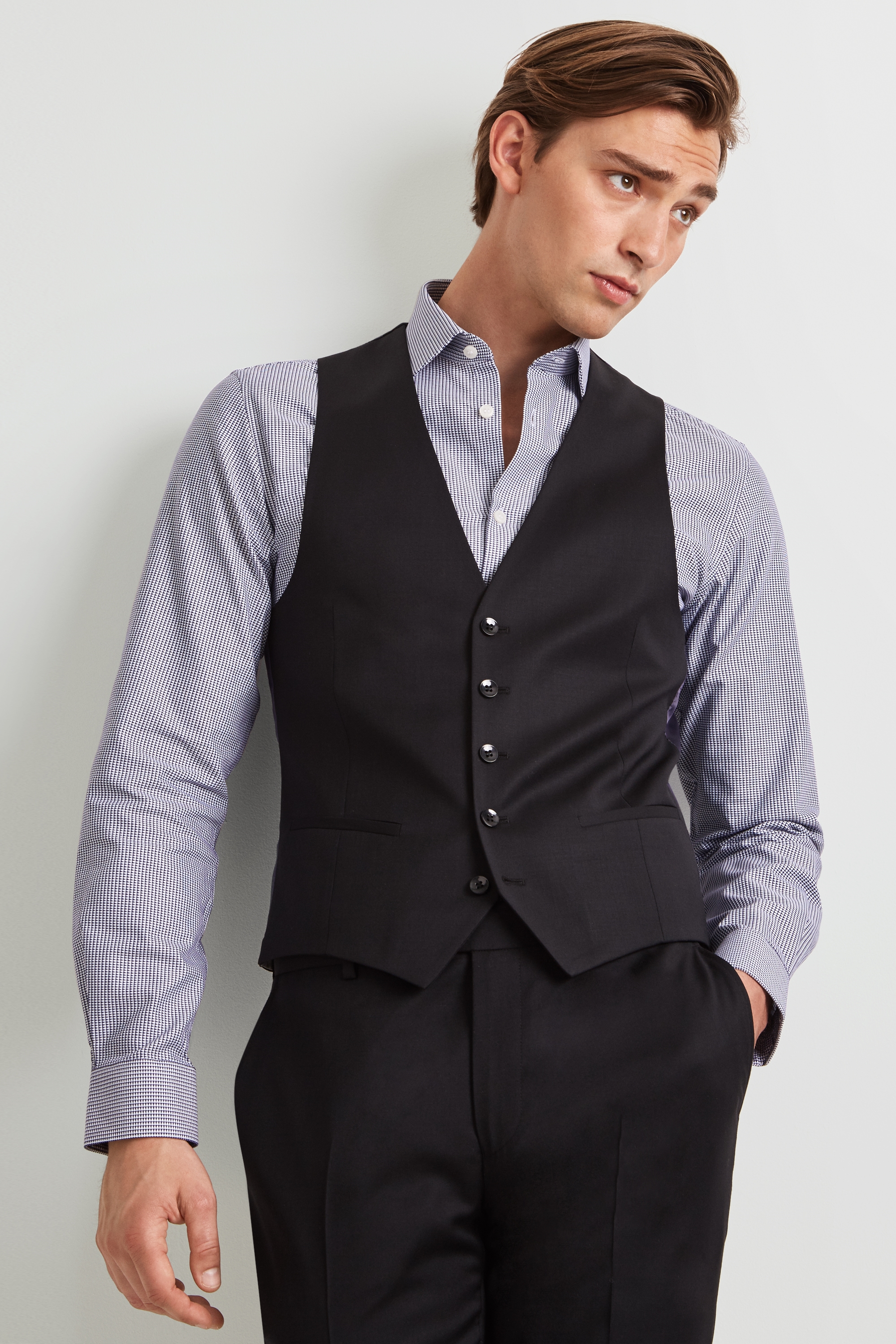 black waistcoat matching shirt