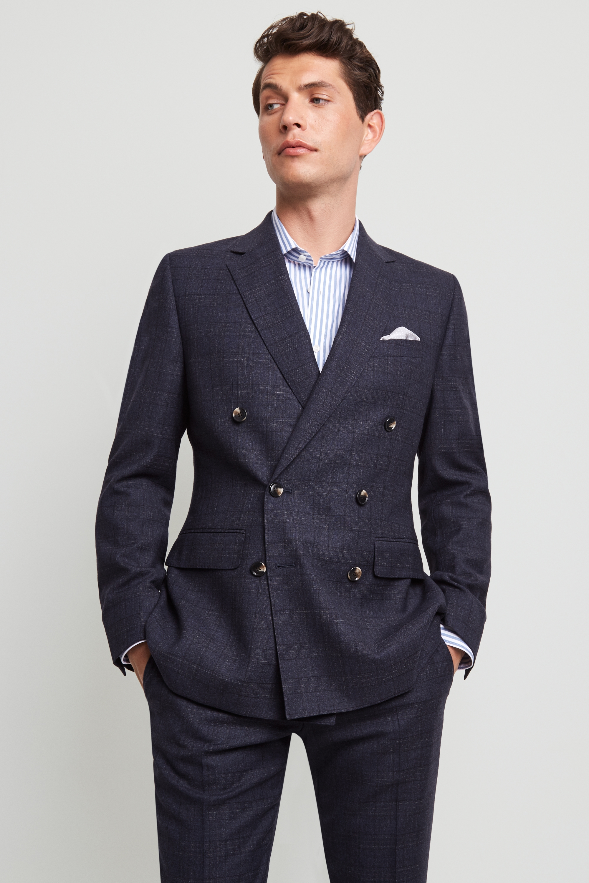Moss 1851 Tailored Fit Blue & Gold Check Double Breasted Suit