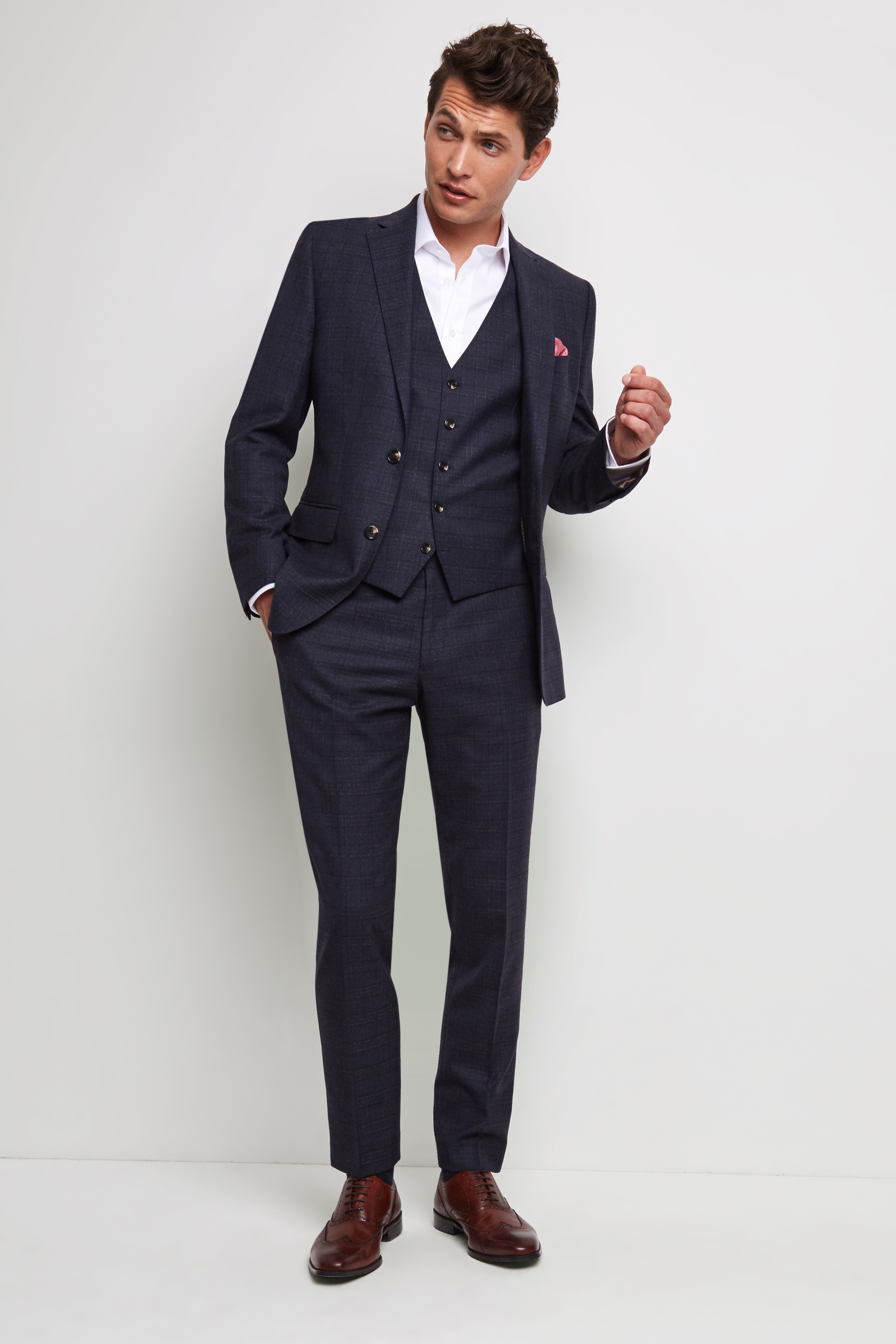 Moss 1851 Tailored Fit Blue & Gold Check Jacket
