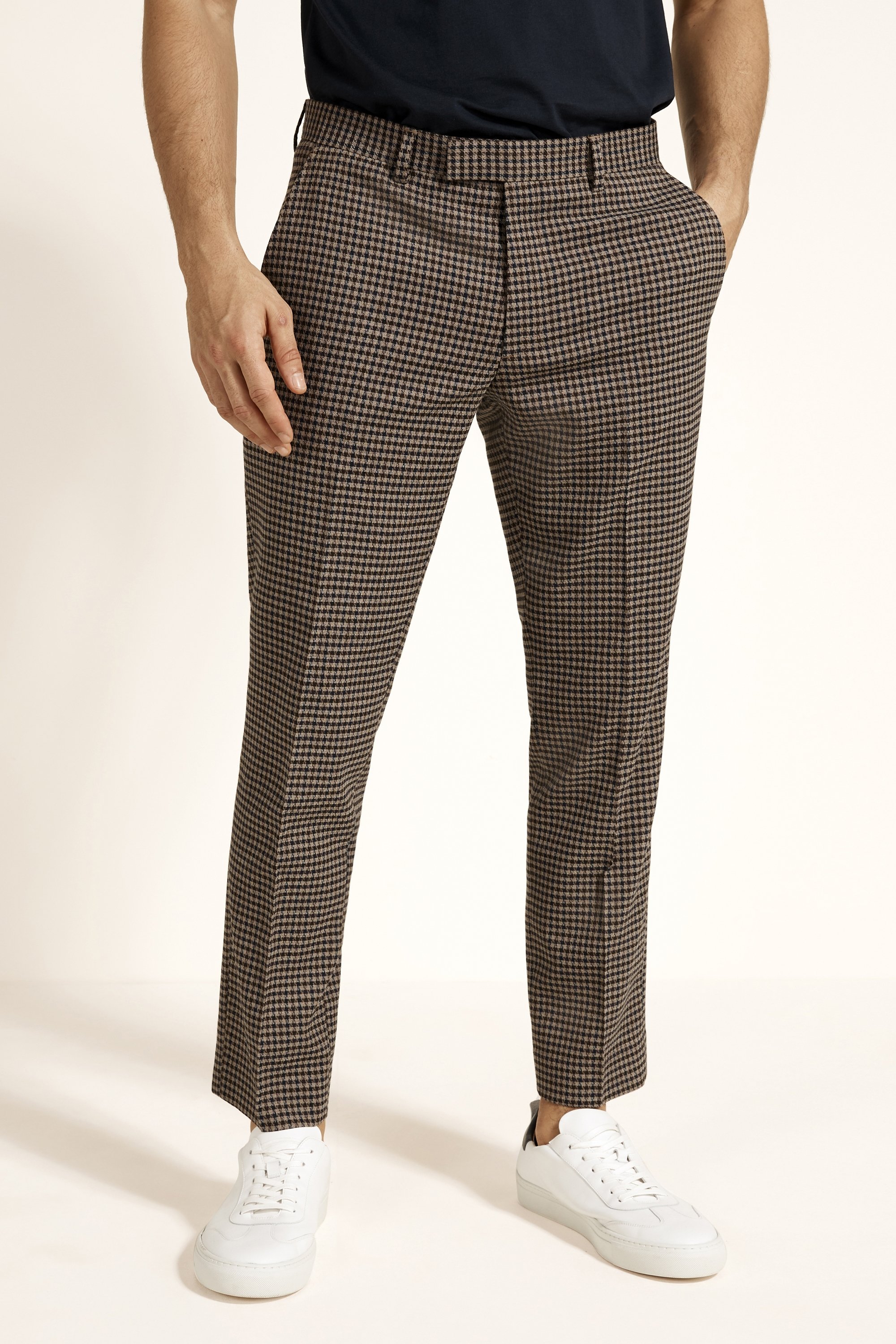 Slim Fit Brown Blue Dogtooth Trousers Buy Online At Moss