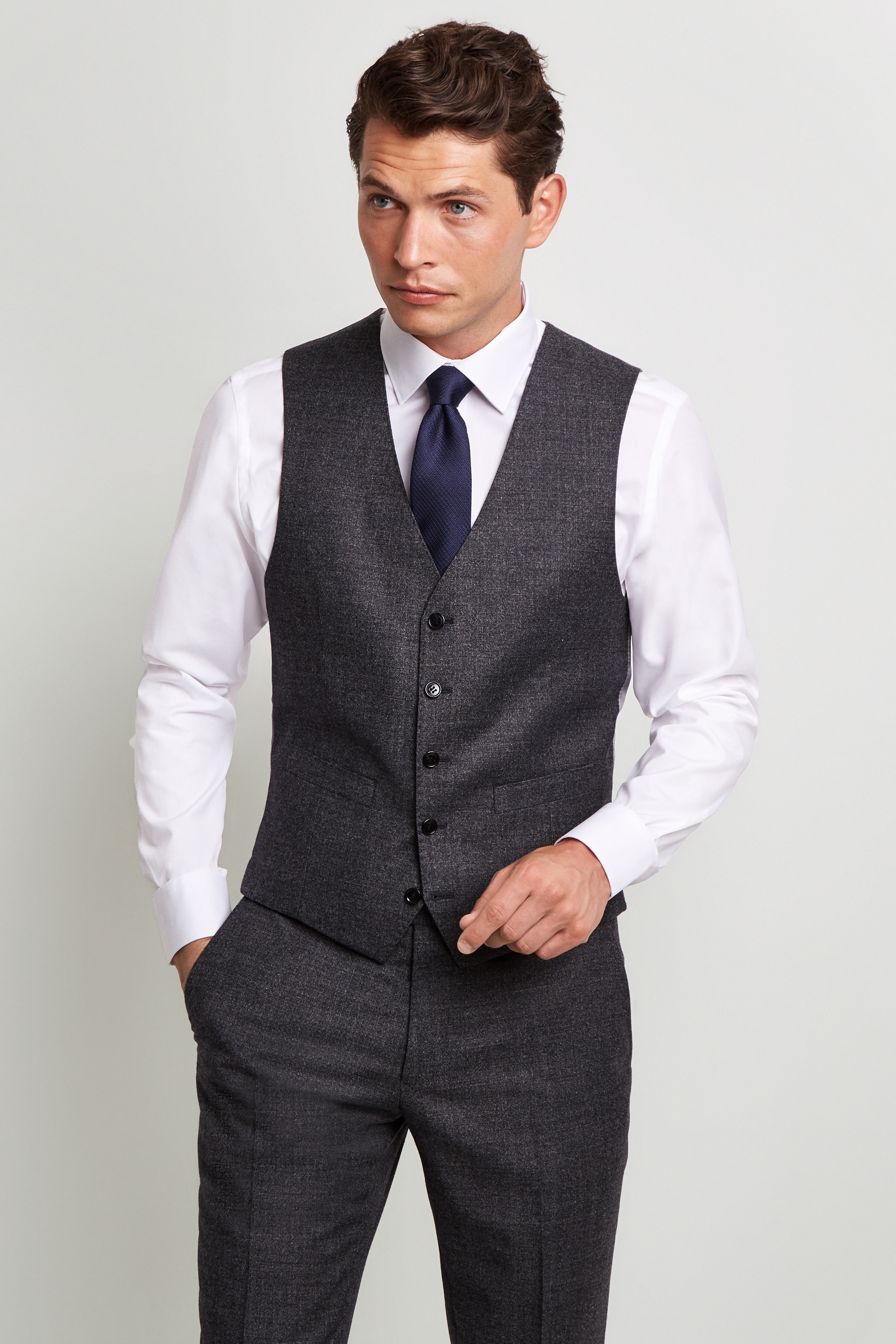 Moss 1851 Performance Tailored Fit Grey Milled Waistcoat