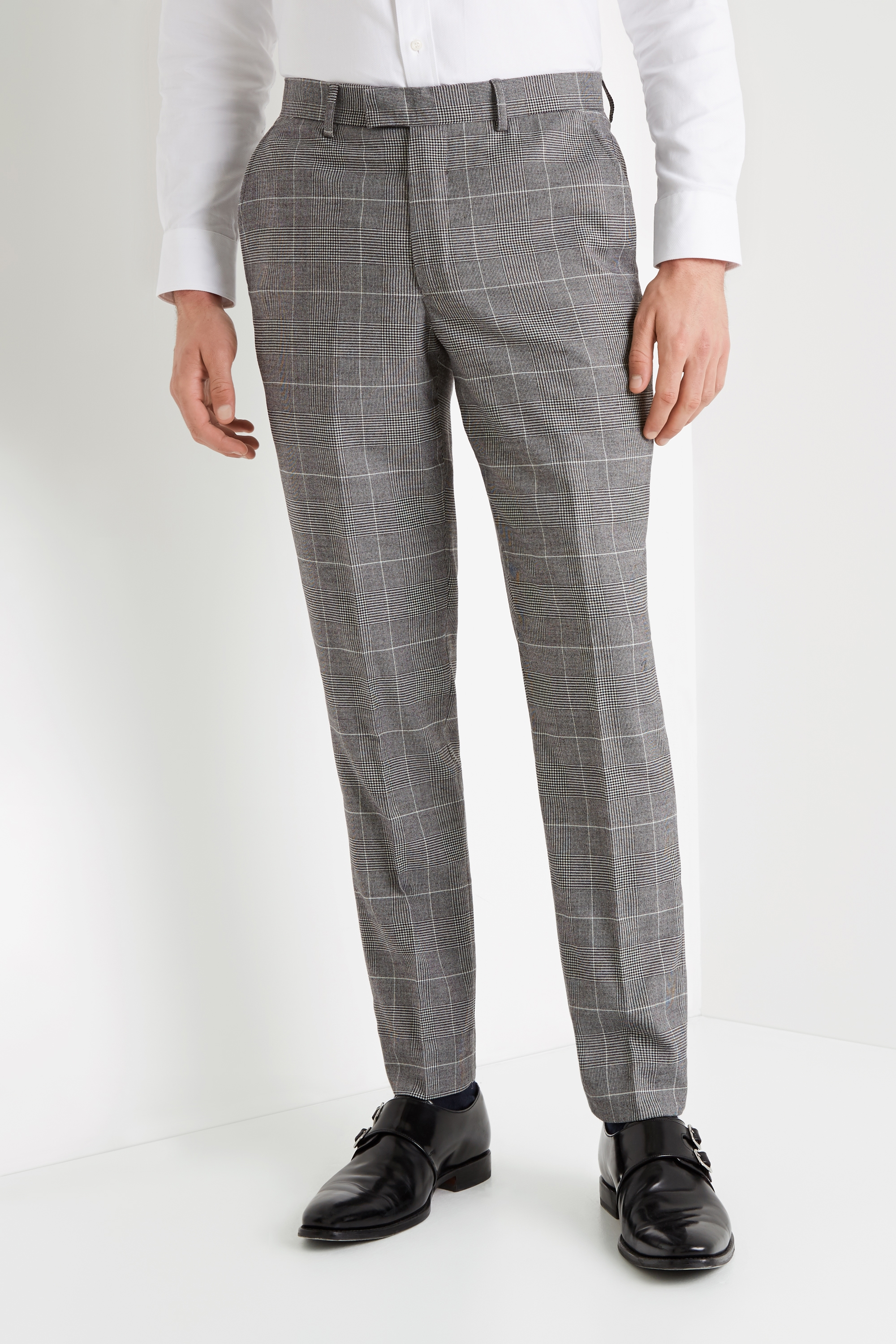 Moss 1851 Tailored Fit Black and White Check Trousers