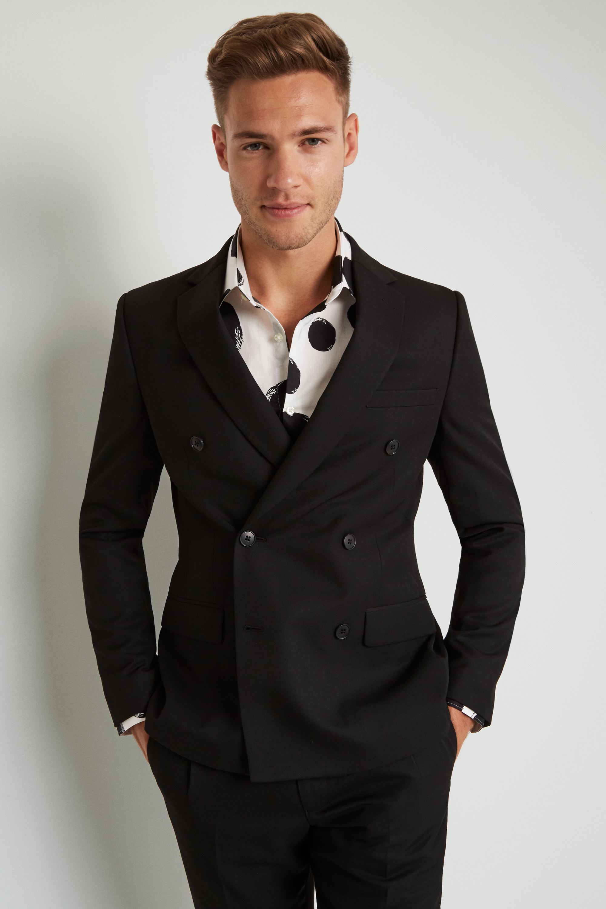 black slim fit double breasted suit
