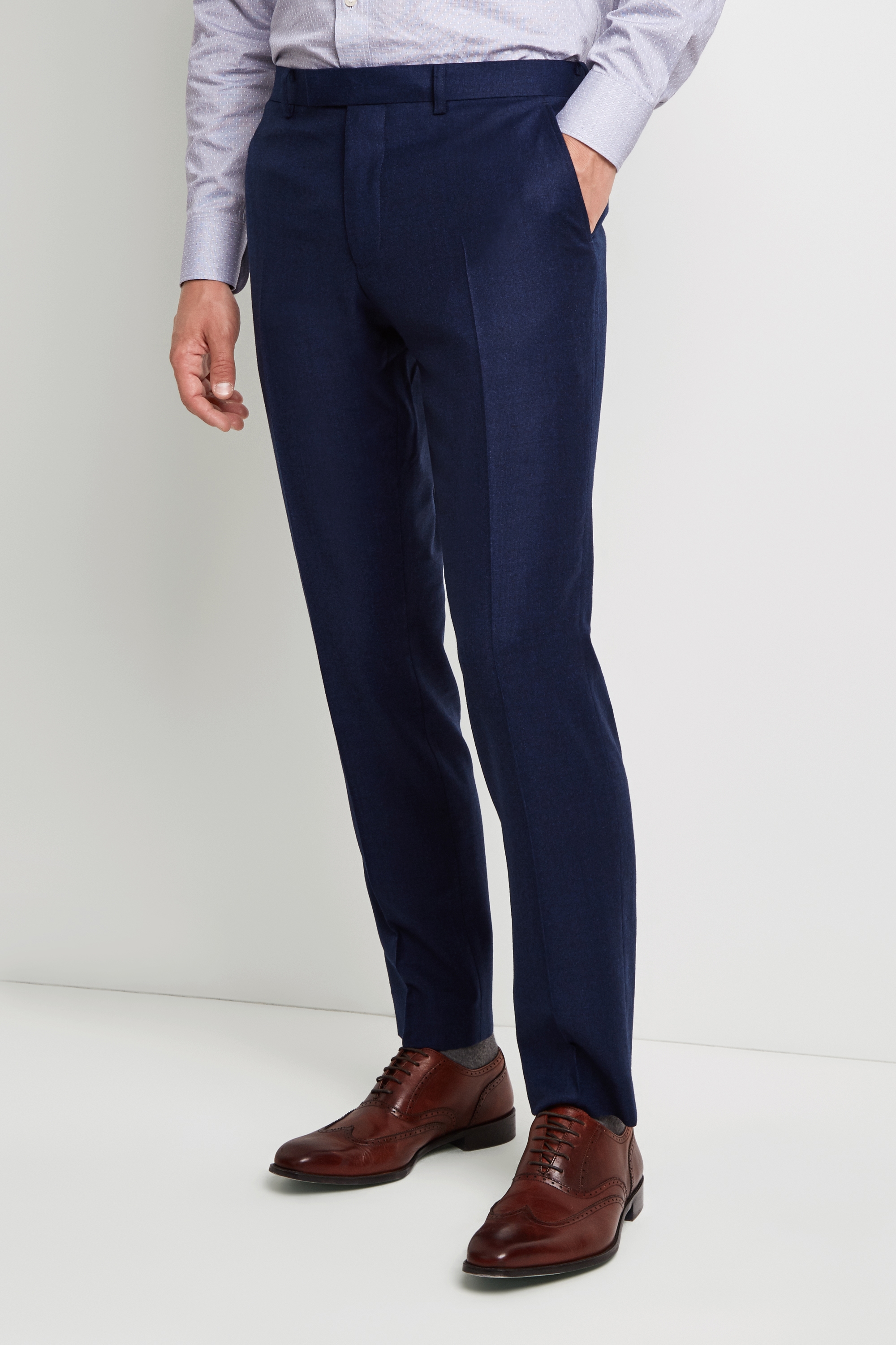 Moss 1851 Performance Tailored Fit Blue Milled Trousers