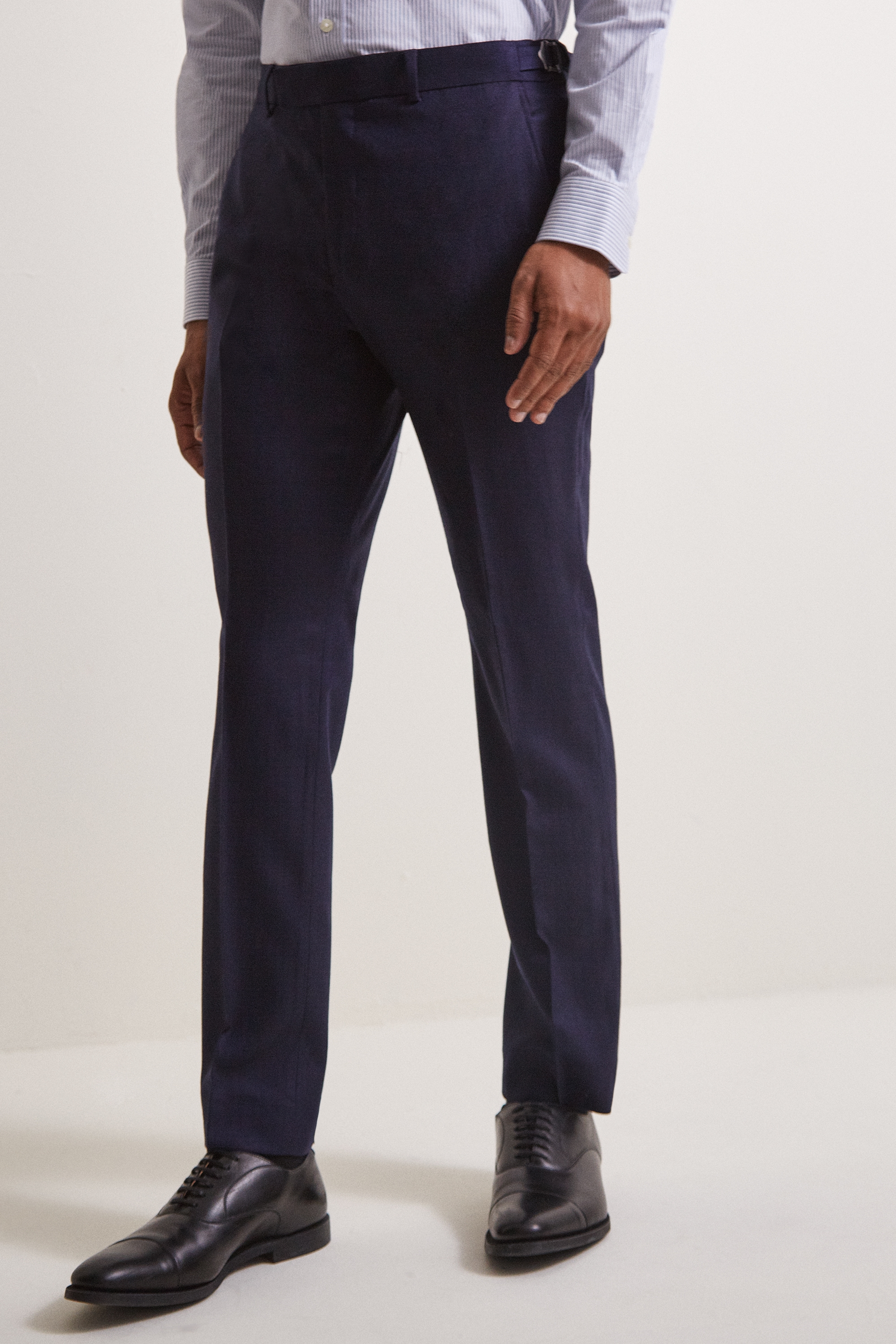 Moss London Premium Slim Fit Ink Herringbone Tweed Trousers