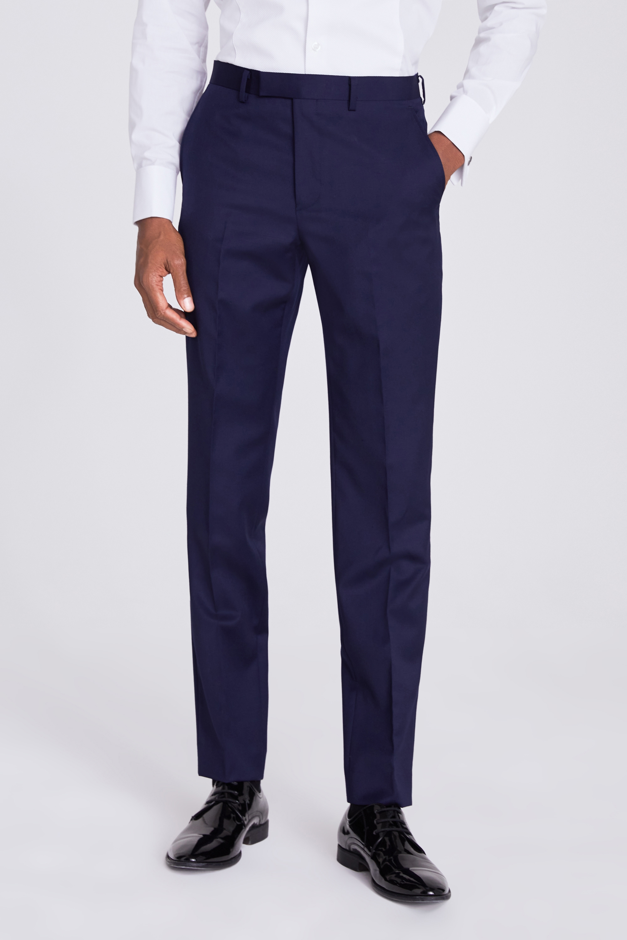 Tailored Fit Navy Twill Tuxedo Trousers | Buy Online at Moss