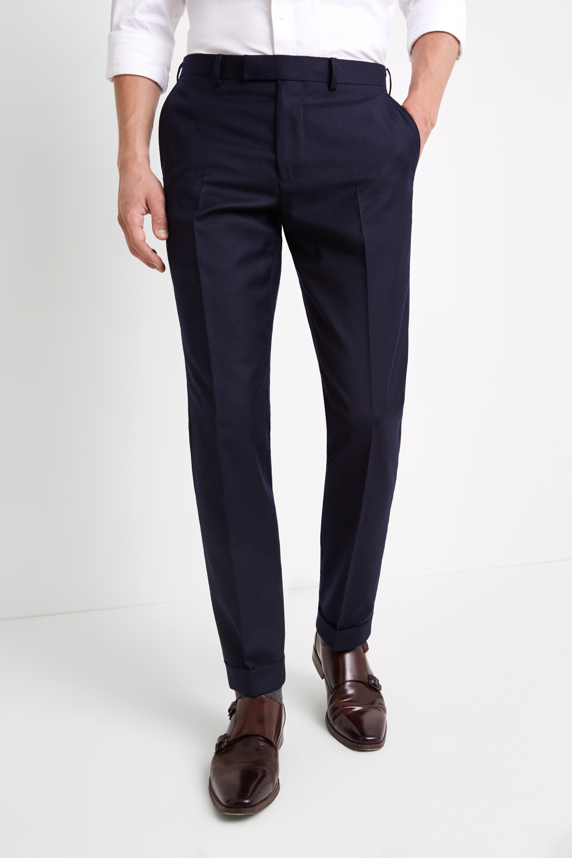 Moss 1851 Tailored Fit Navy Wool Rich Brushed Pants