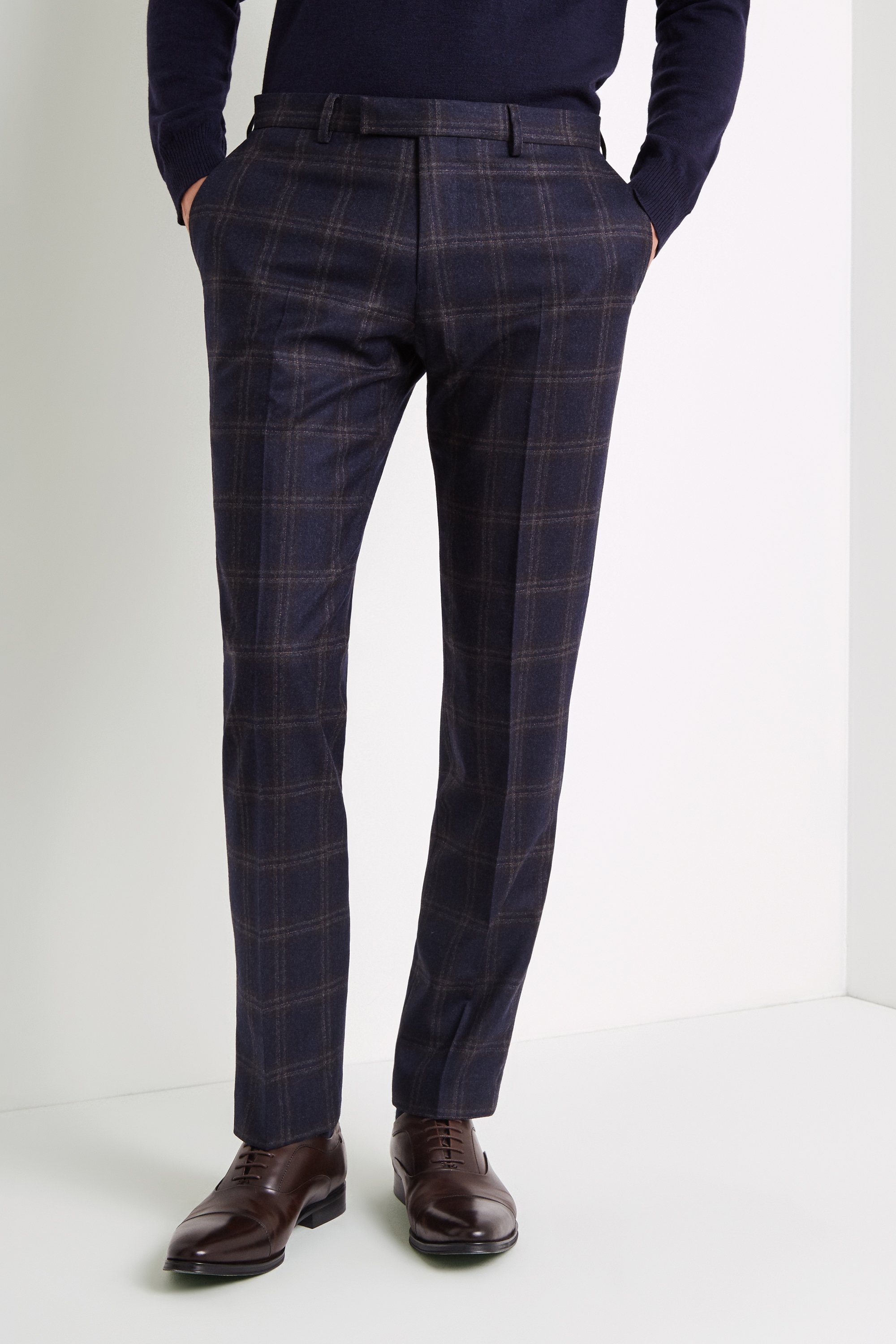 Vitale Barberis Canonico Tailored Fit Navy Bold Check Trousers