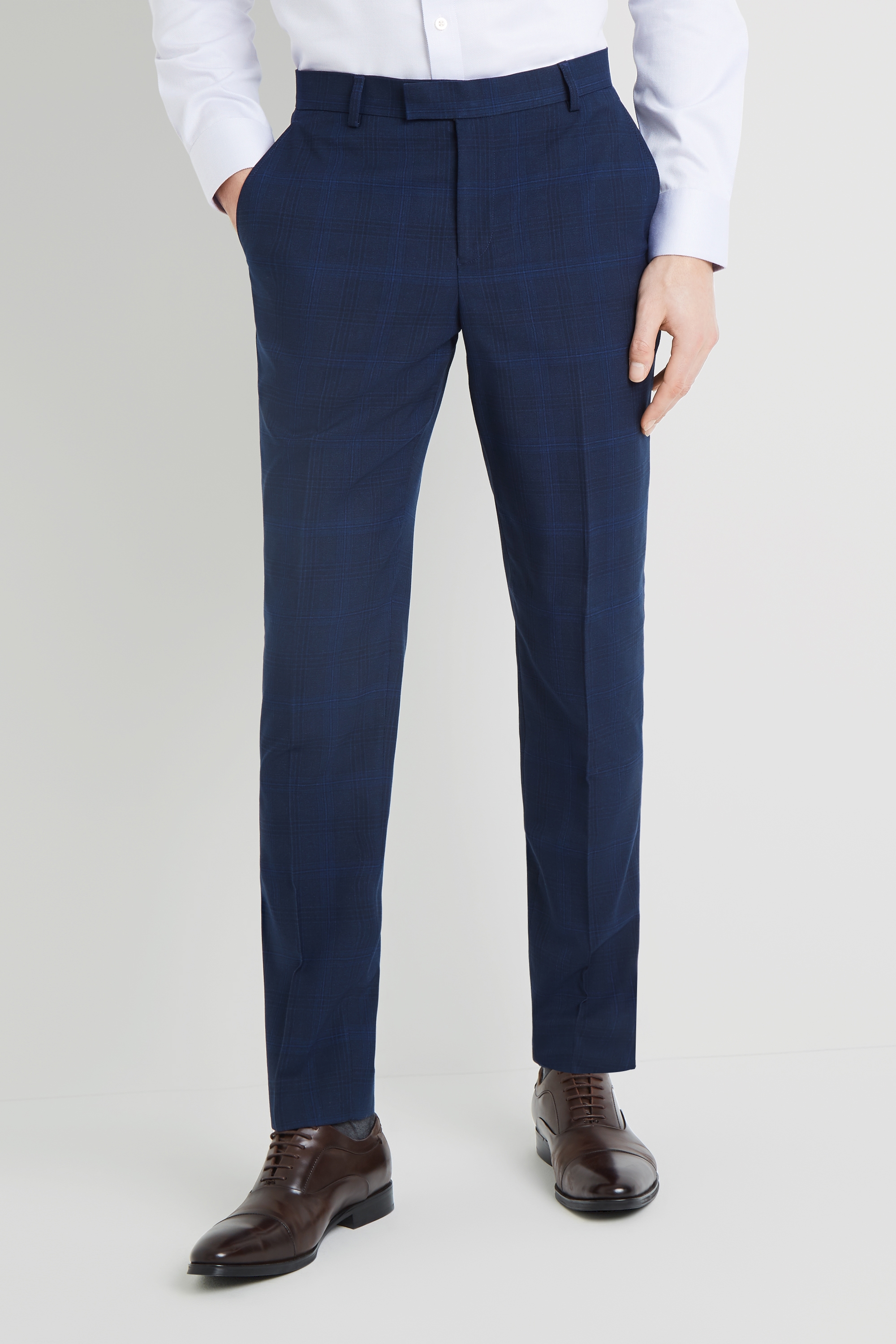 Moss 1851 Tailored Fit Bright Blue Check Trousers