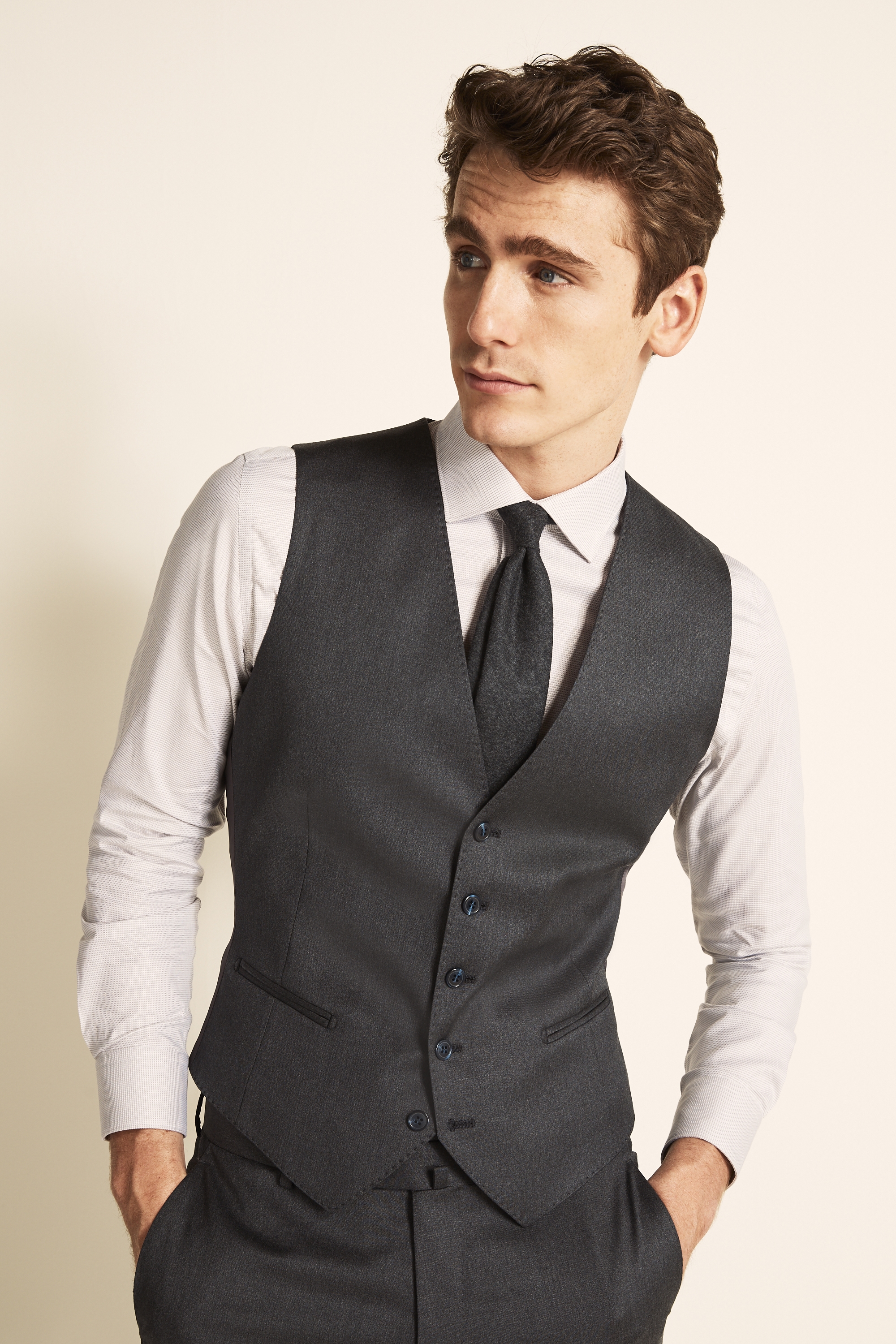 Savoy Taylors Guild Tailored Fit Grey Twill Waistcoat