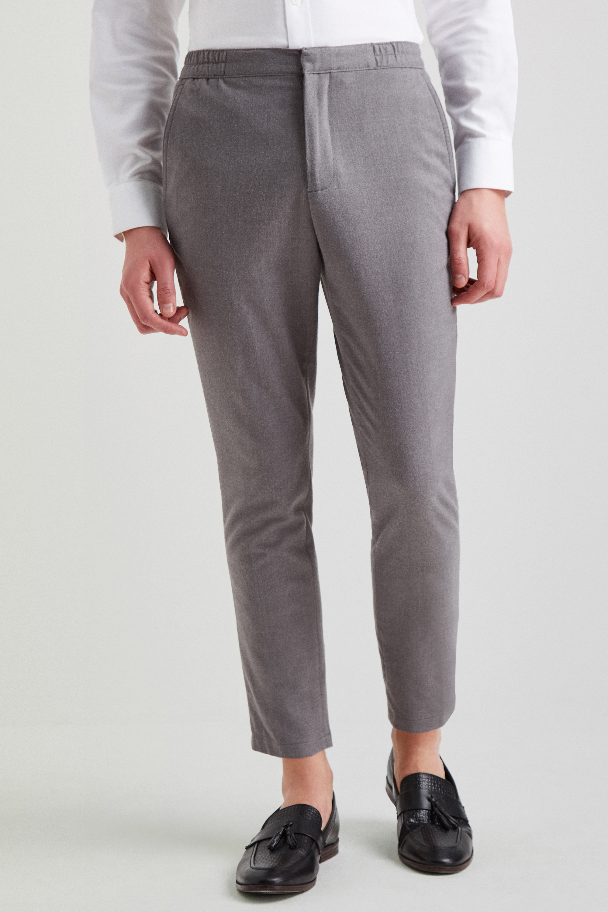 Moss London Slim Fit Light Grey Flannel Elastic Waist Trousers