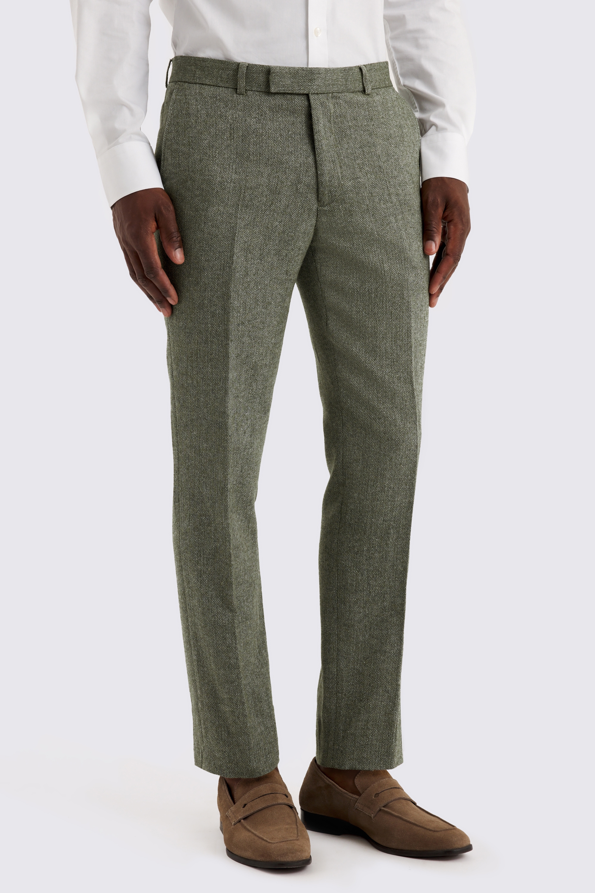 green herringbone tweed suit