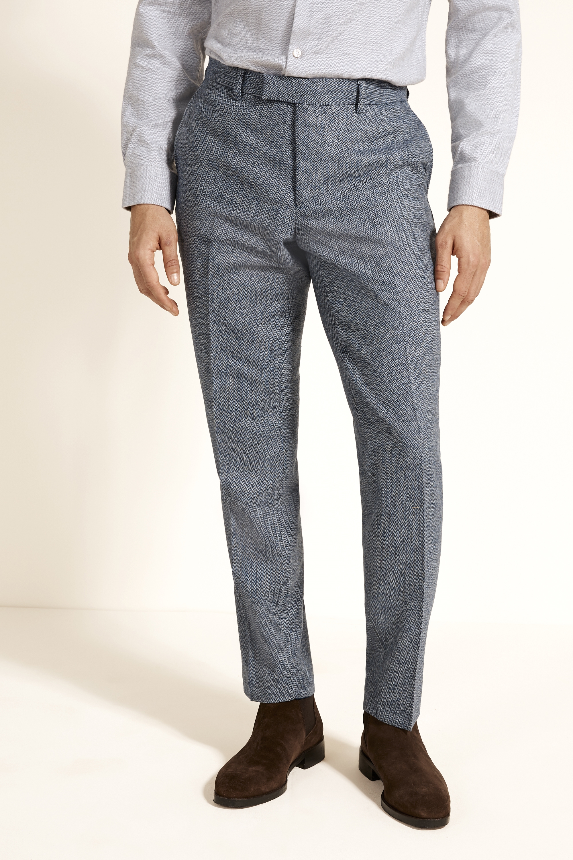 Slim Fit Blue Herringbone Tweed Trousers | Buy Online at Moss