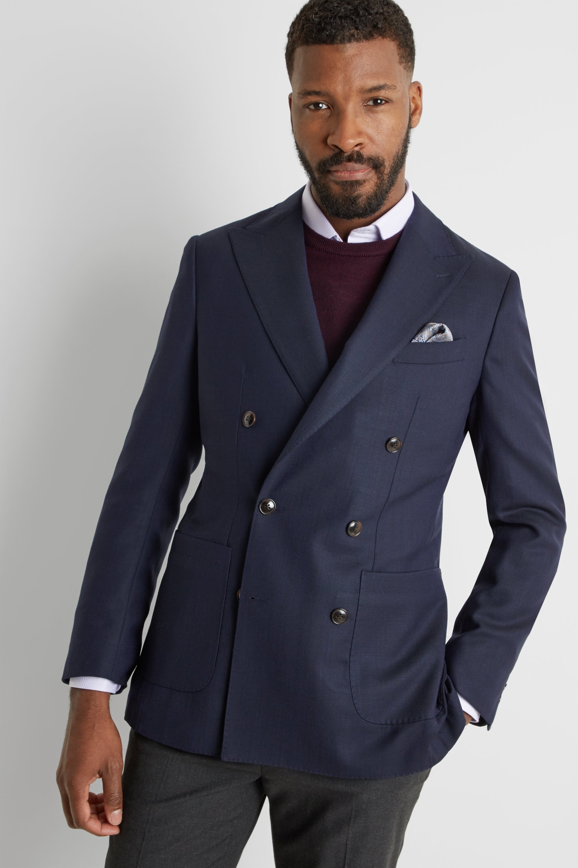 Moss 1851 Tailored Fit Navy Double Breasted Travel Blazer