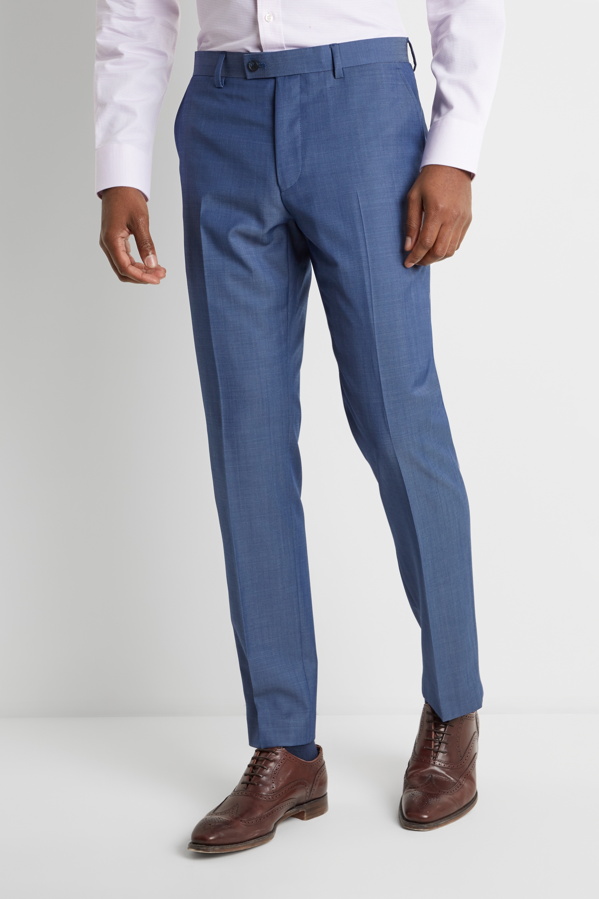 Ted Baker Tailored Fit Faded Blue Twill Trousers | Buy Online at Moss