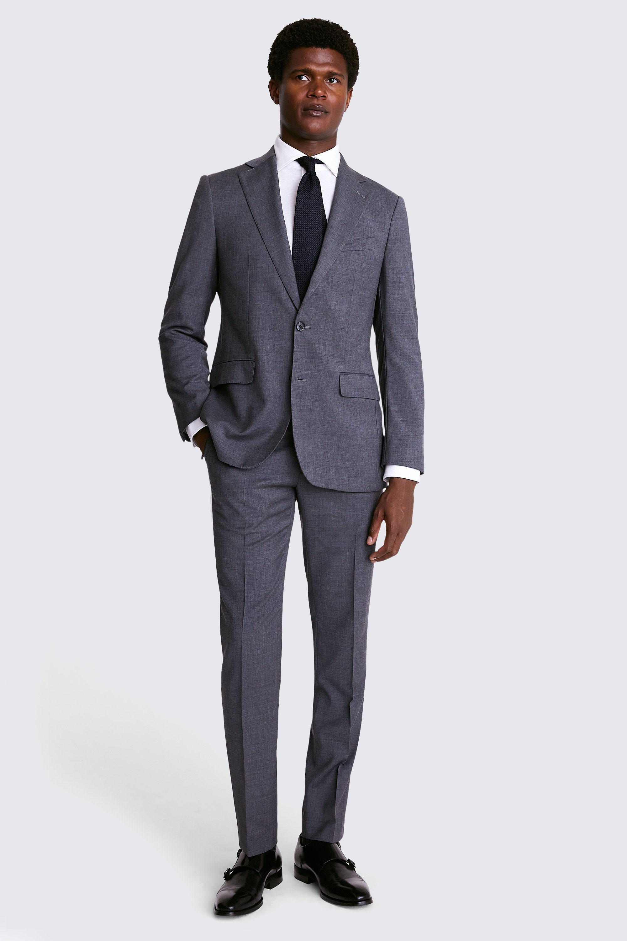 gray twill suit