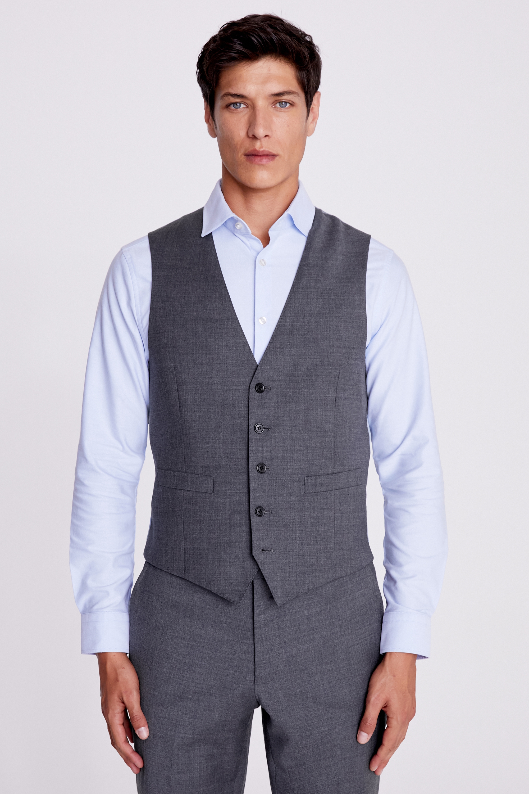 Tailored Fit Grey Twill Waistcoat | Buy Online at Moss