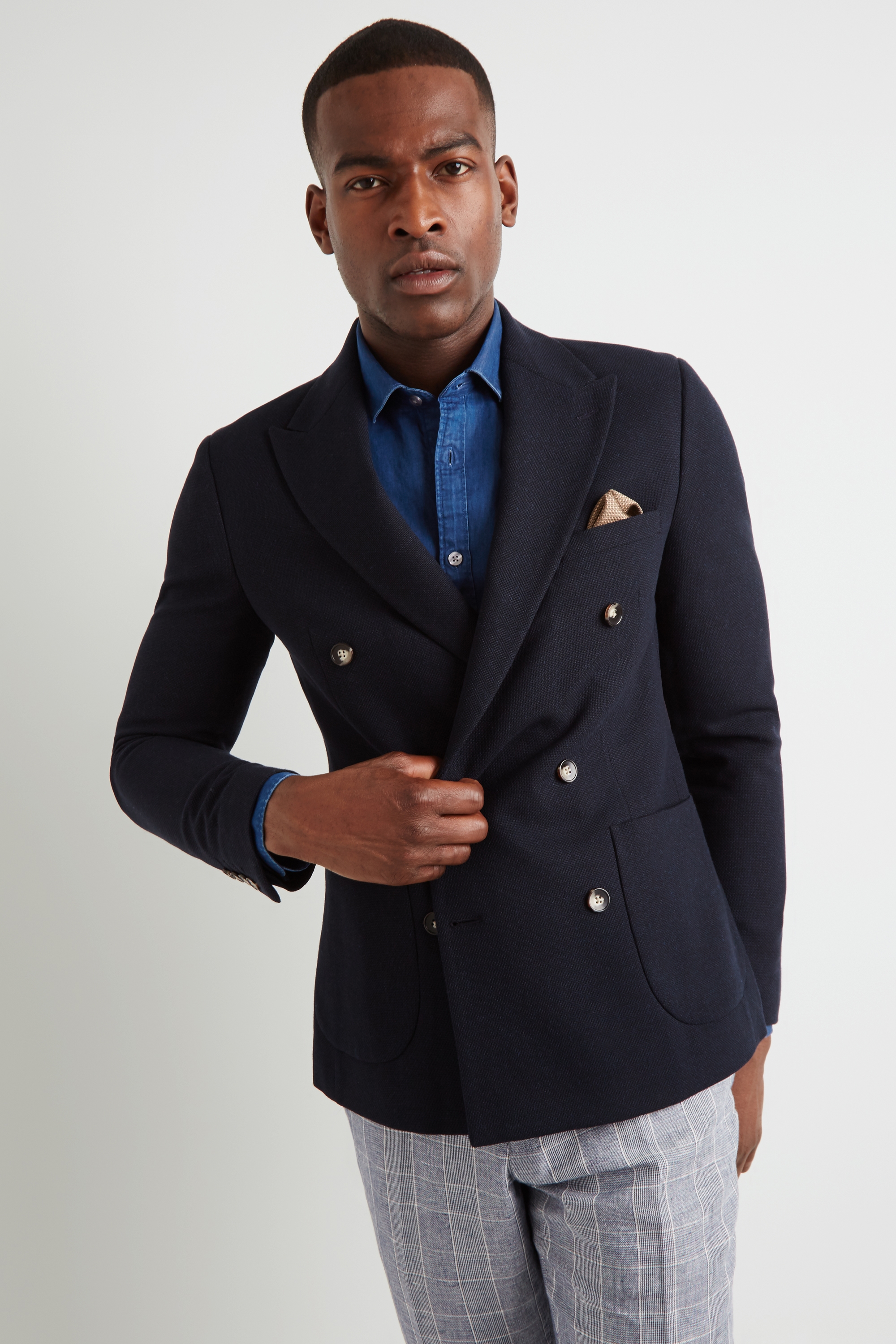 Moss London Slim Fit Navy Double Breasted Jacket