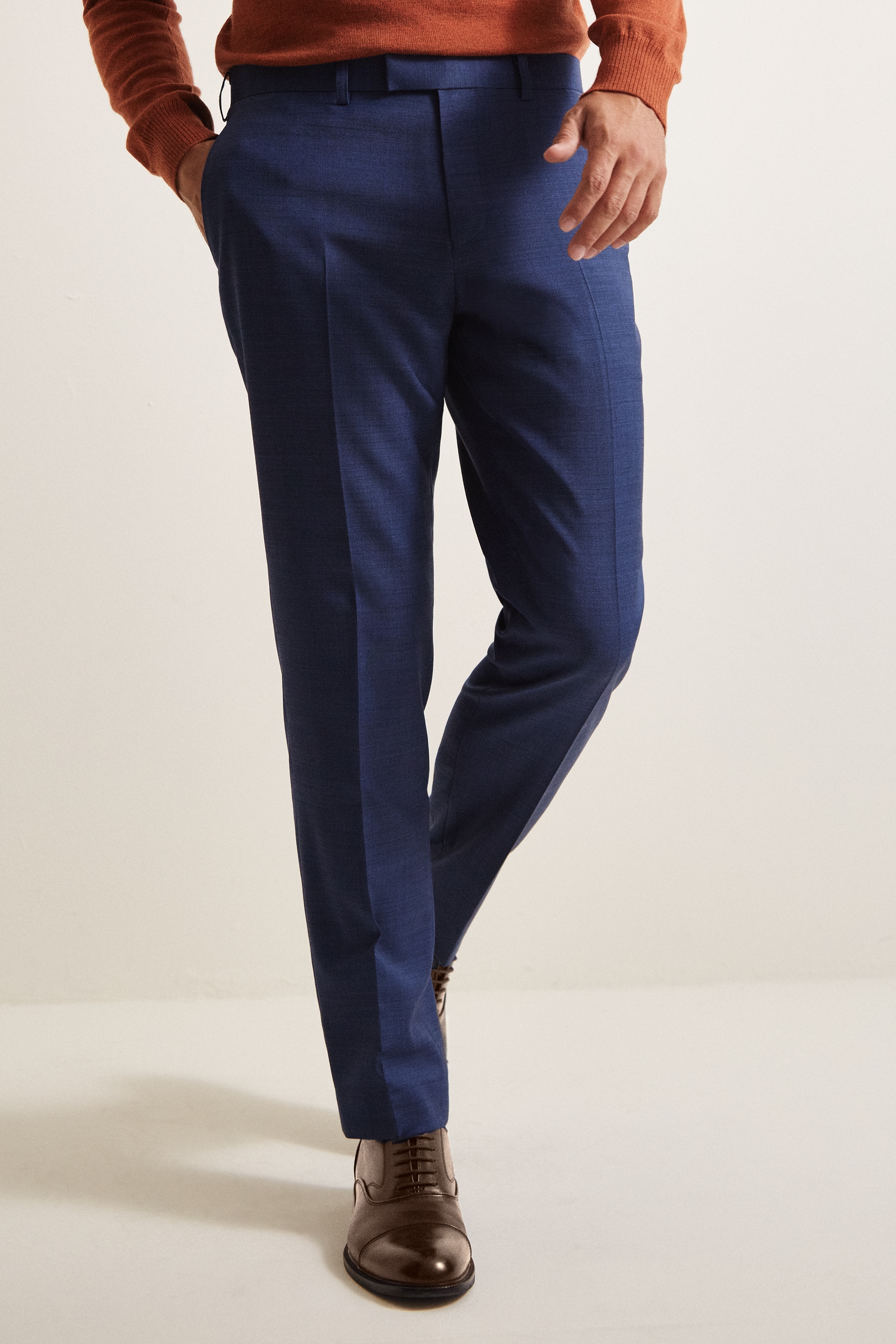 Tailored Fit Blue Sharkskin Trousers | Buy Online at Moss