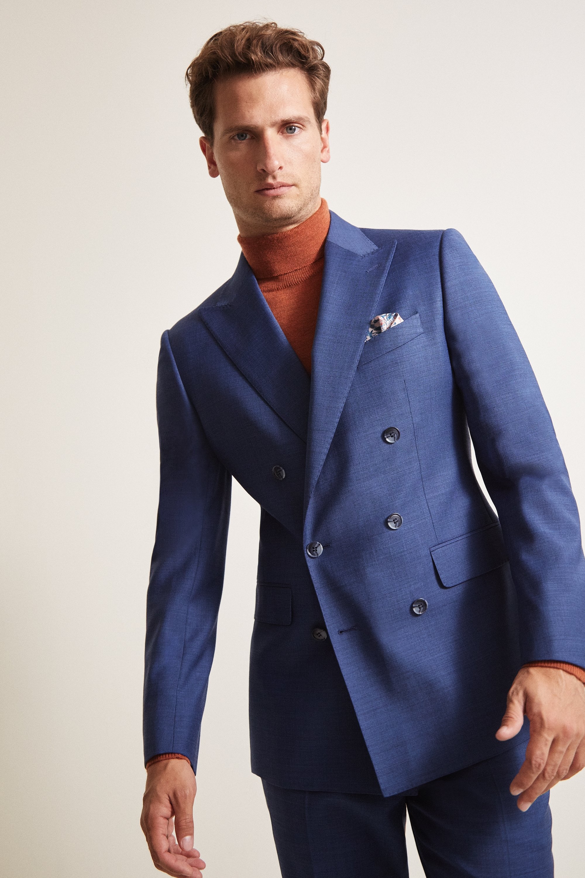 Moss 1851 Tailored Fit Blue Sharkskin Double Breasted Jacket