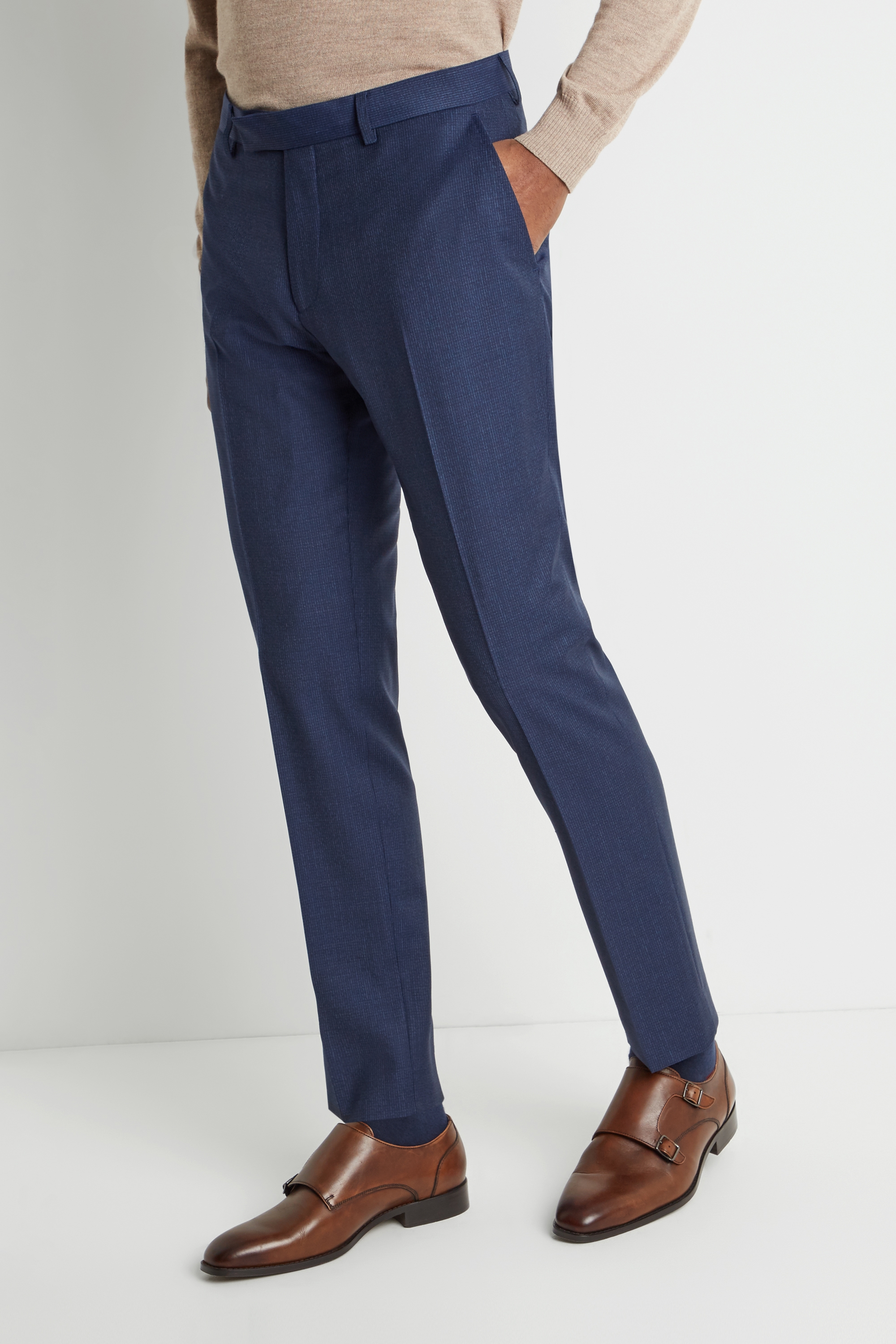Tailored Fit Blue Houndstooth Trousers