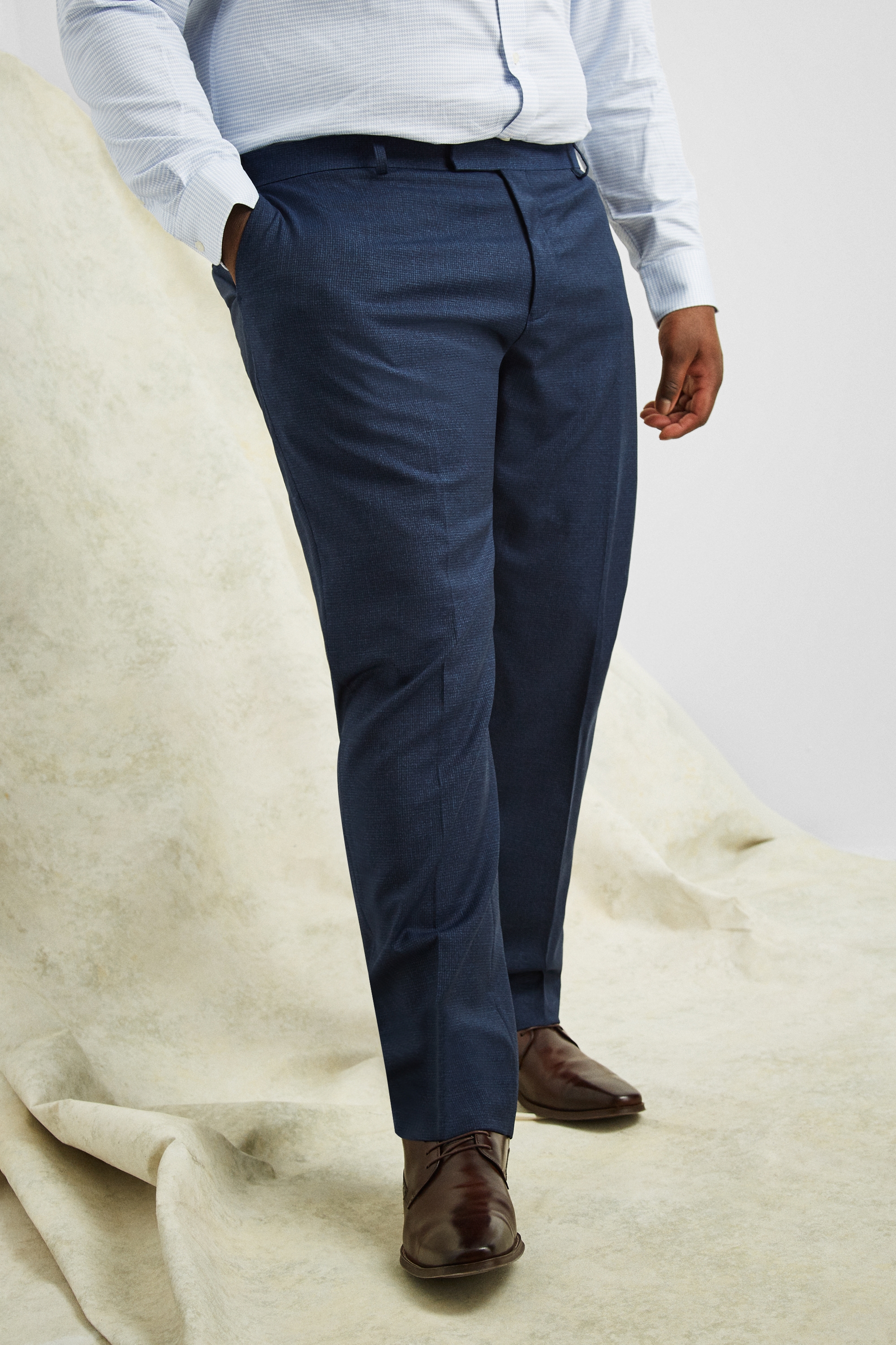 Tailored Fit Blue Houndstooth Trousers