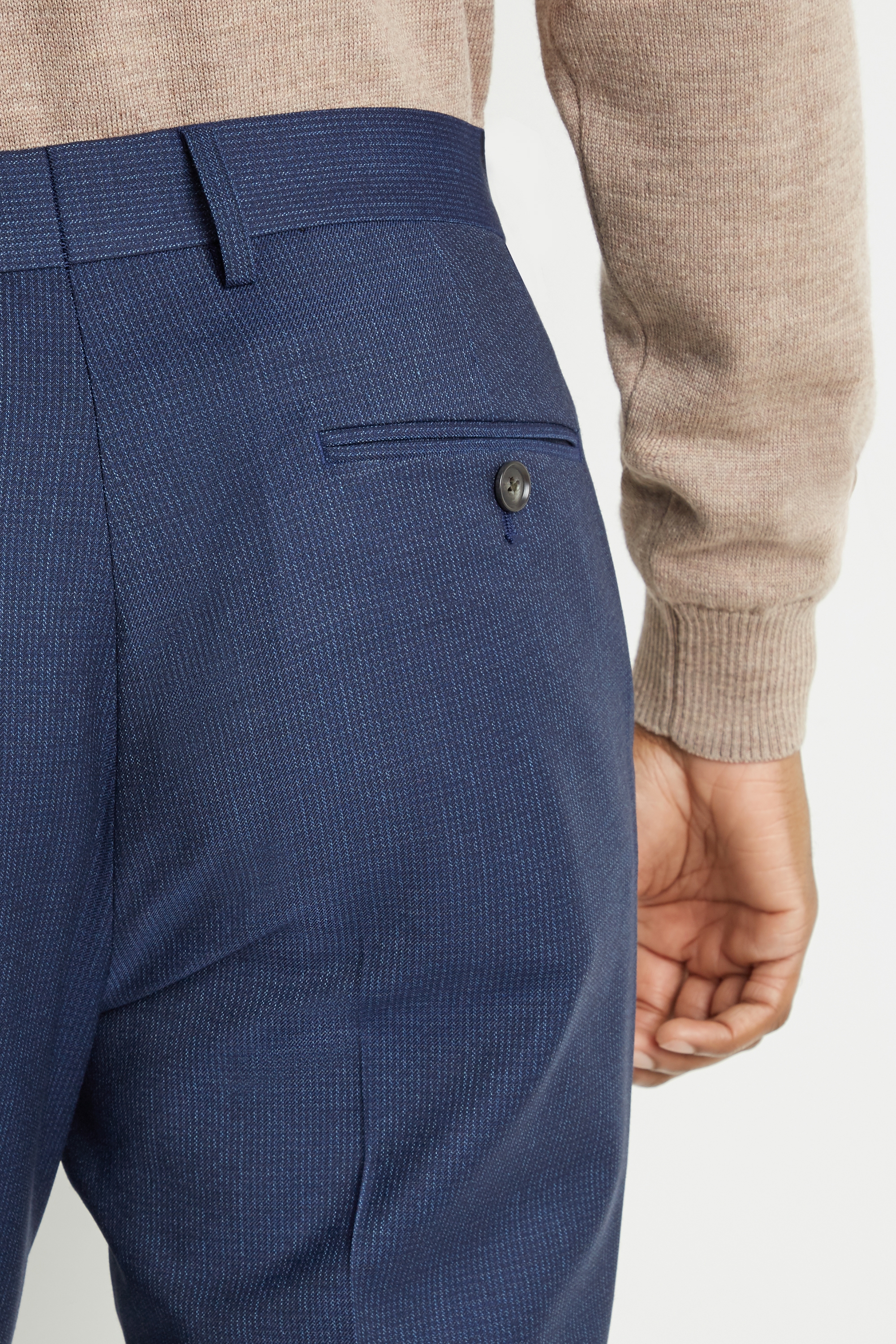 Tailored Fit Blue Houndstooth Trousers