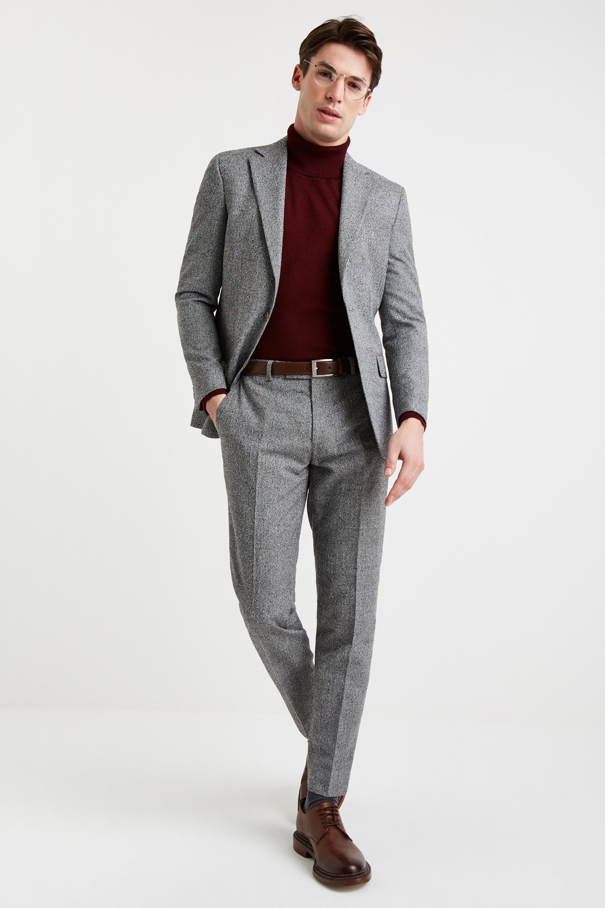 Moss 1851 Tailored Fit Black and White Textured Check Lightweight Jacket