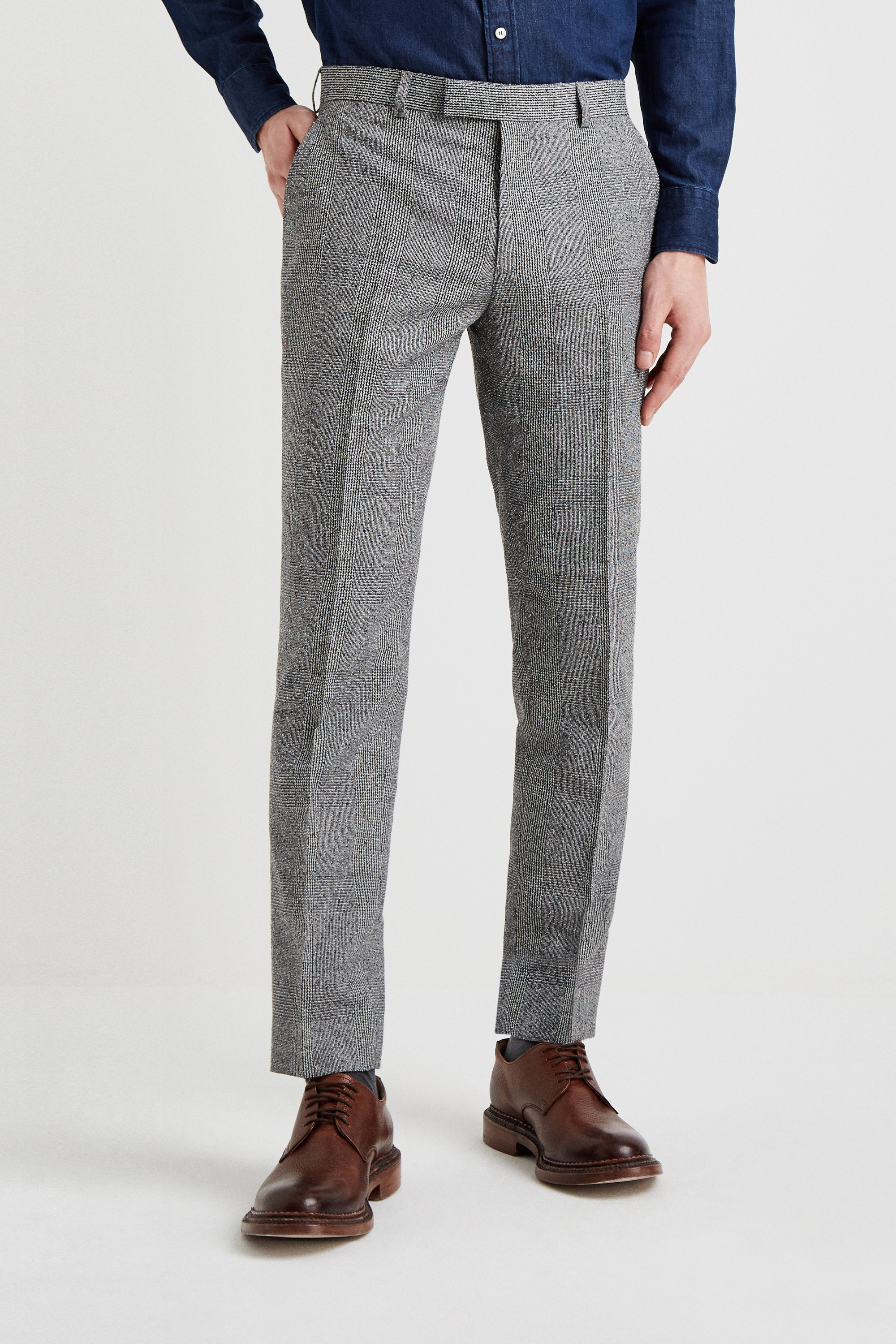 Moss 1851 Tailored Fit Black and White Textured Check Pant