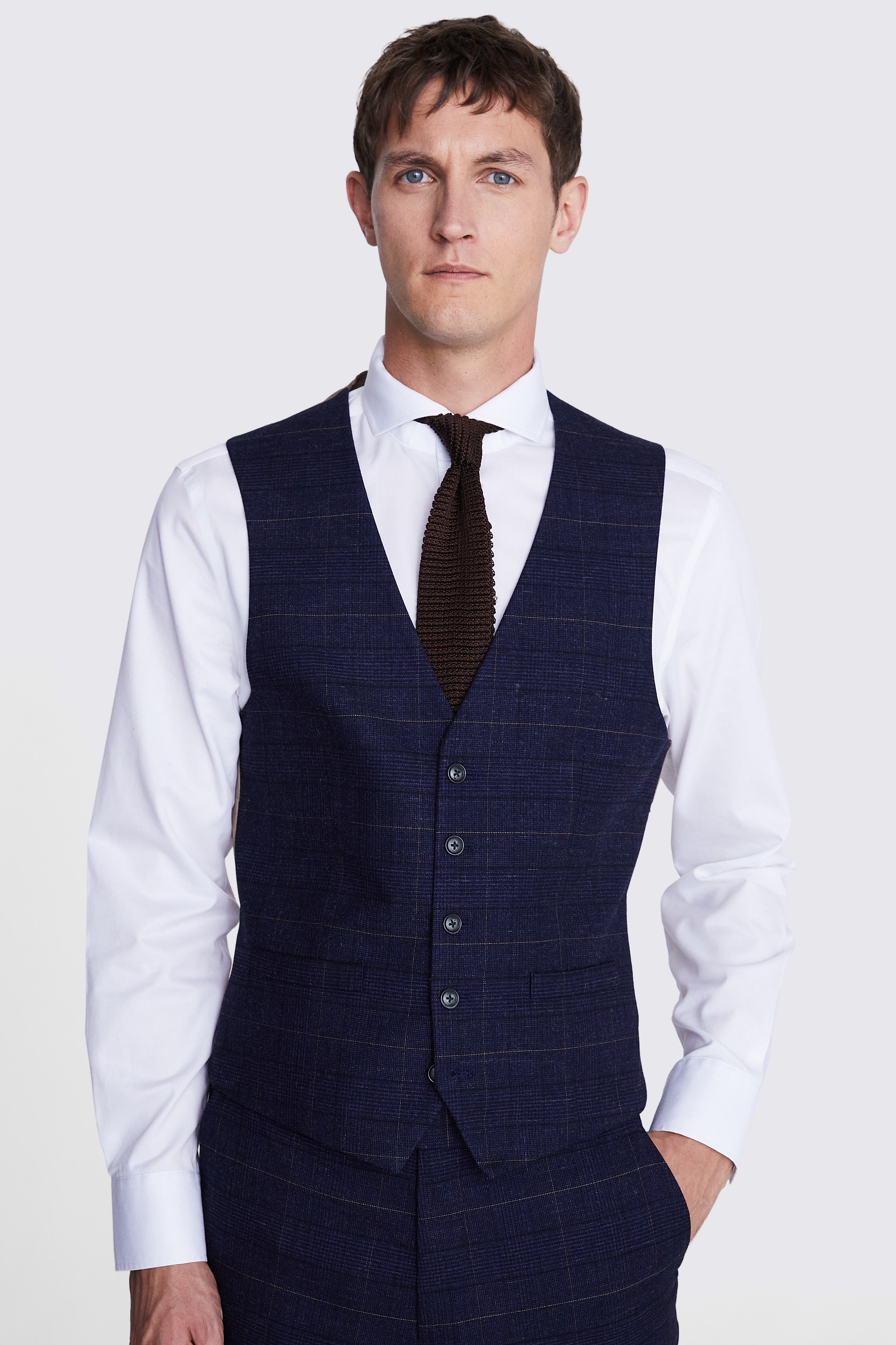 Tailored Fit Navy Black Check Waistcoat | Buy Online at Moss