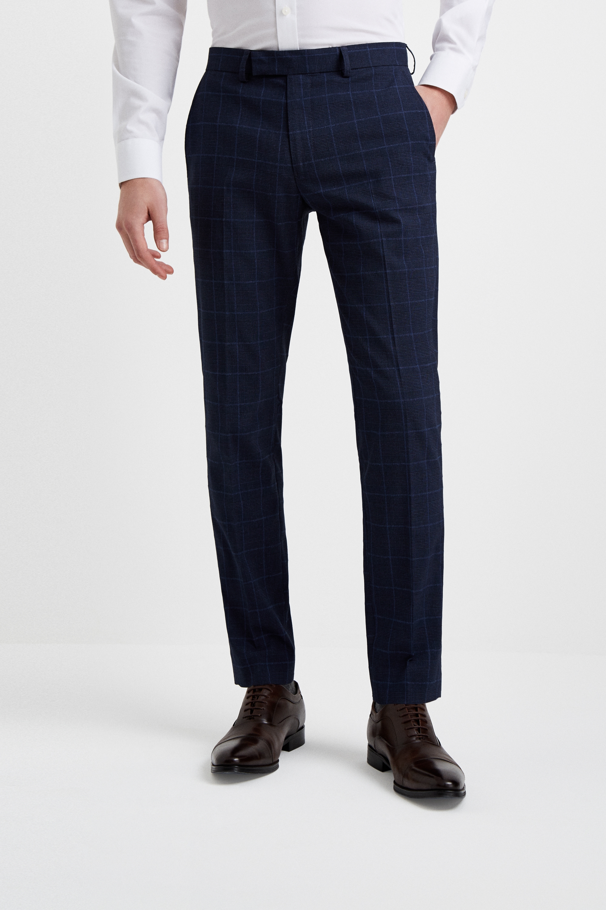 Moss London Slim Fit Blue Bouclé Check Trousers | Buy Online at Moss