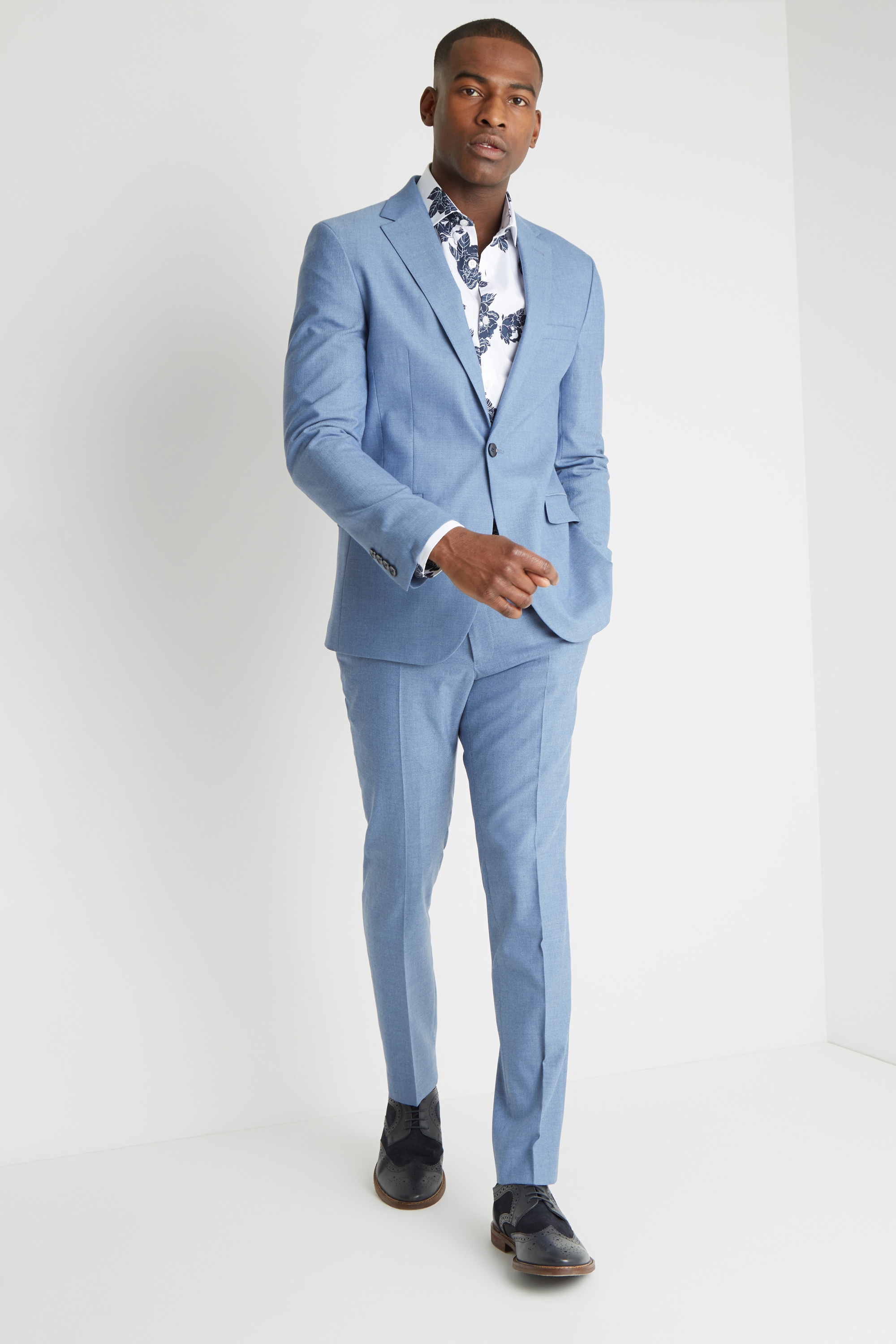 blue chambray suit