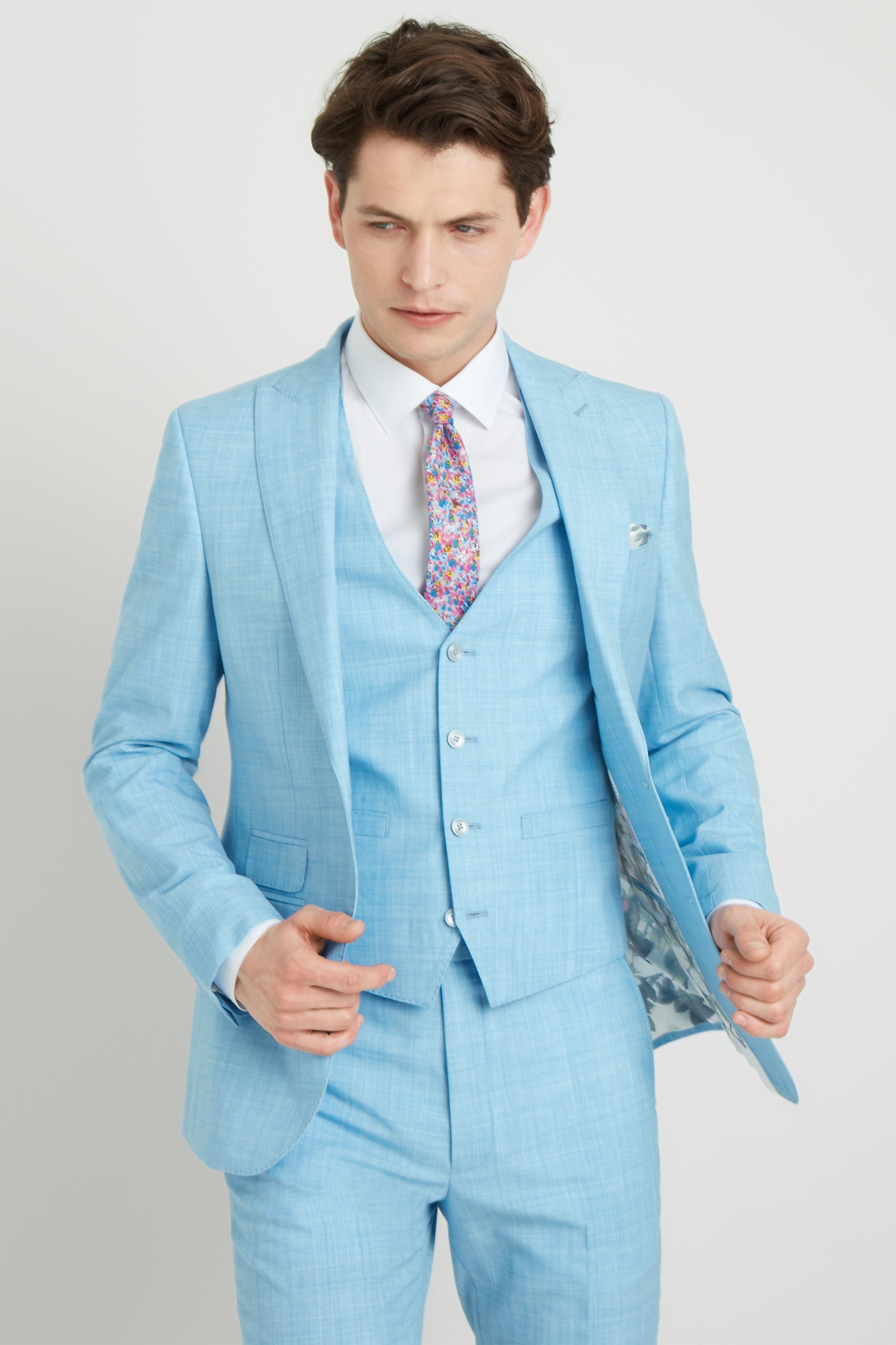 Slim Fit Mens Light Blue Suit / Light Blue Prince Of Wales Slim Fit