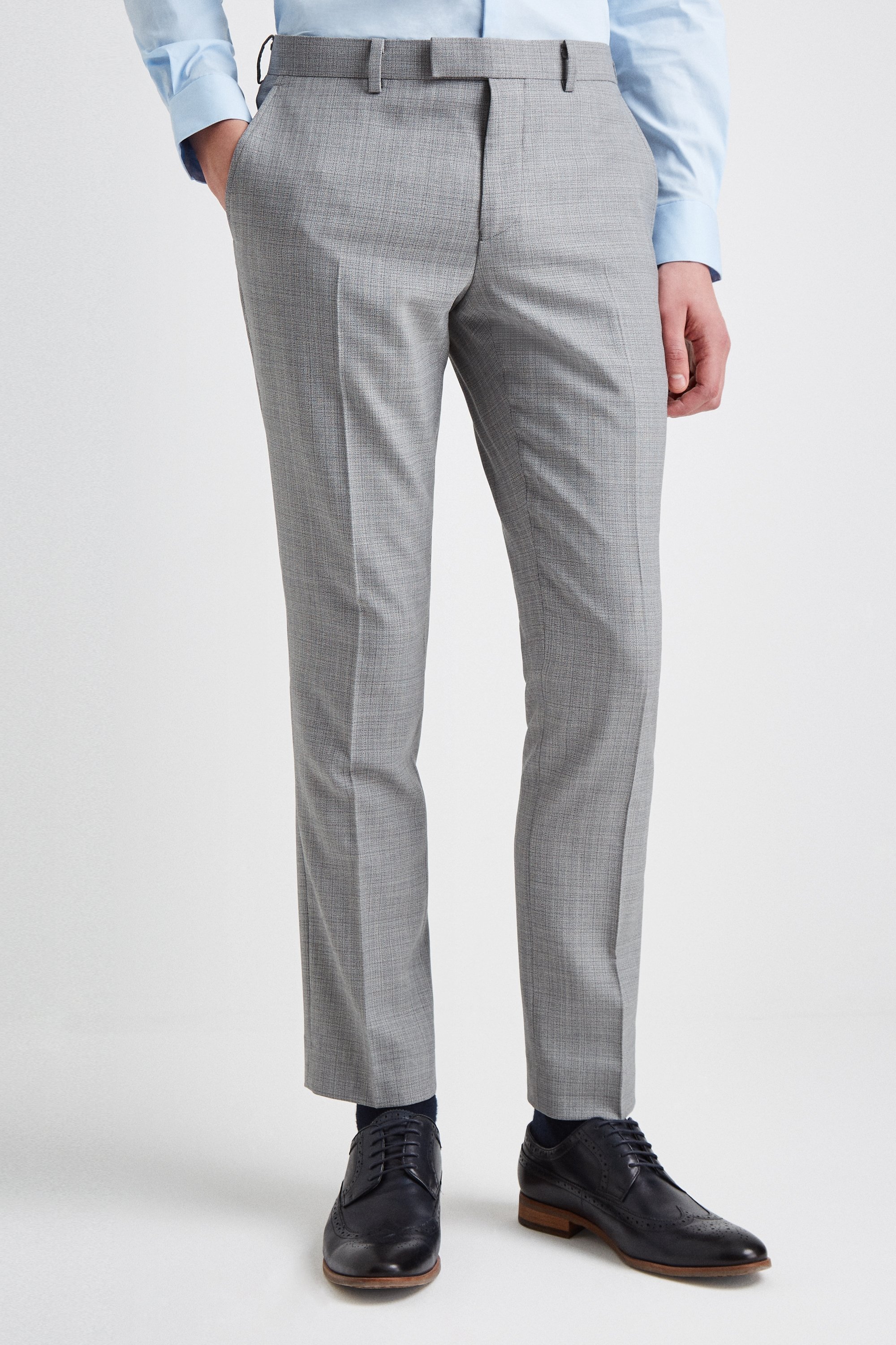 DKNY Slim Fit Light Grey Texture Trousers | Buy Online at Moss
