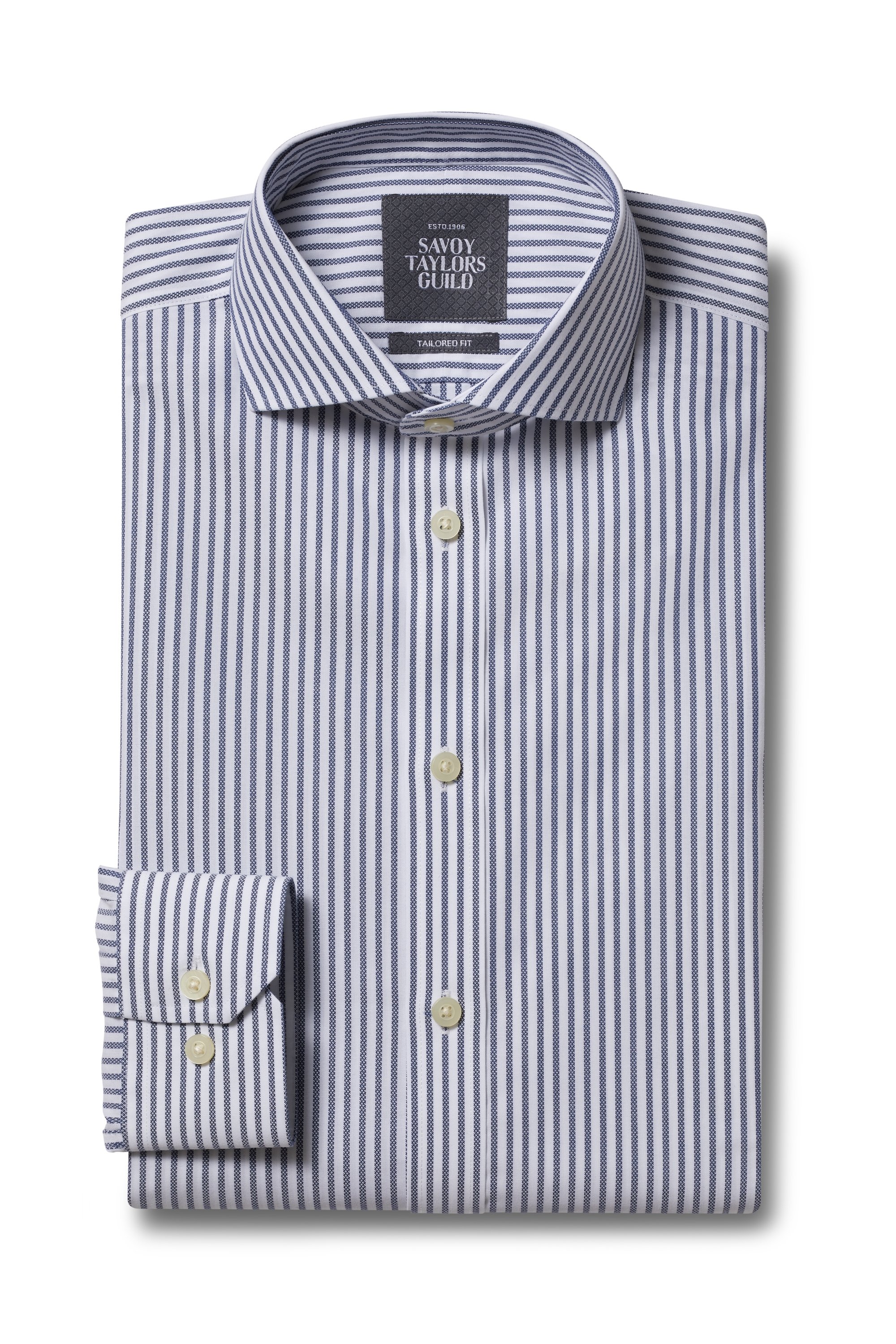 Savoy Taylors Guild Tailored Fit Blue Single Cuff Textured Stripe Non ...