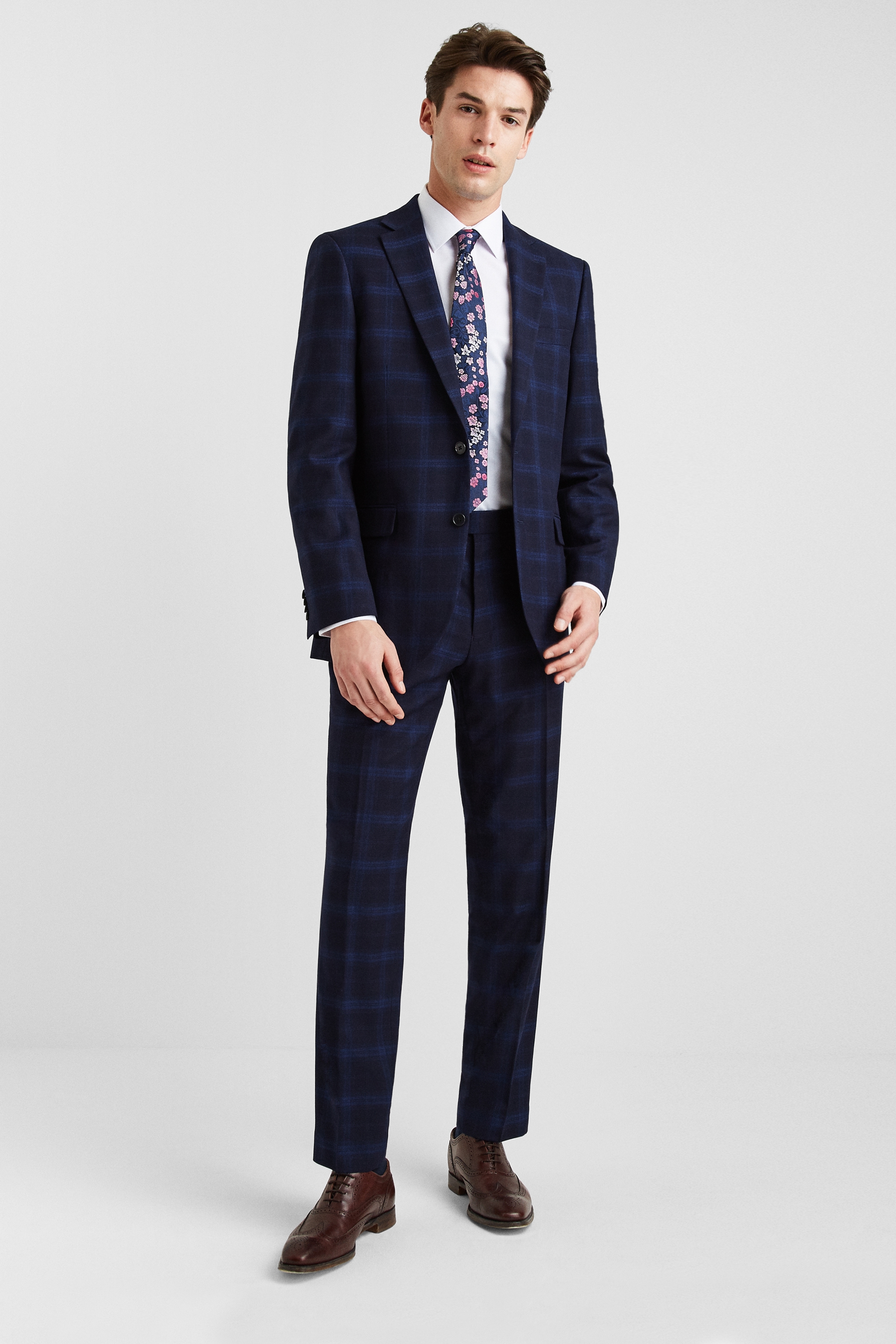 Moss Esq. Regular Fit Navy Shadow Check Suit