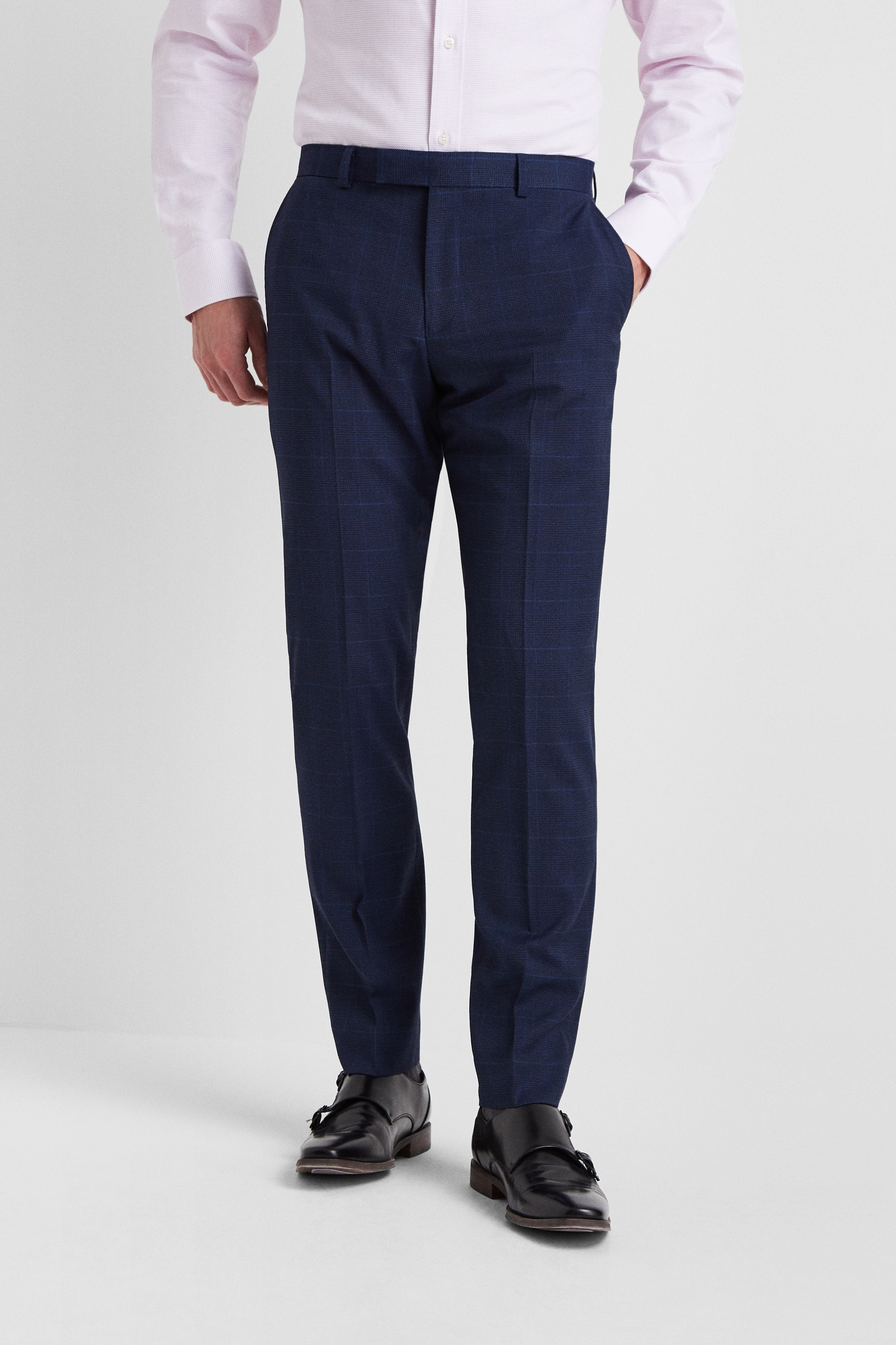 Moss London Tailored Fit Blue Check Trousers