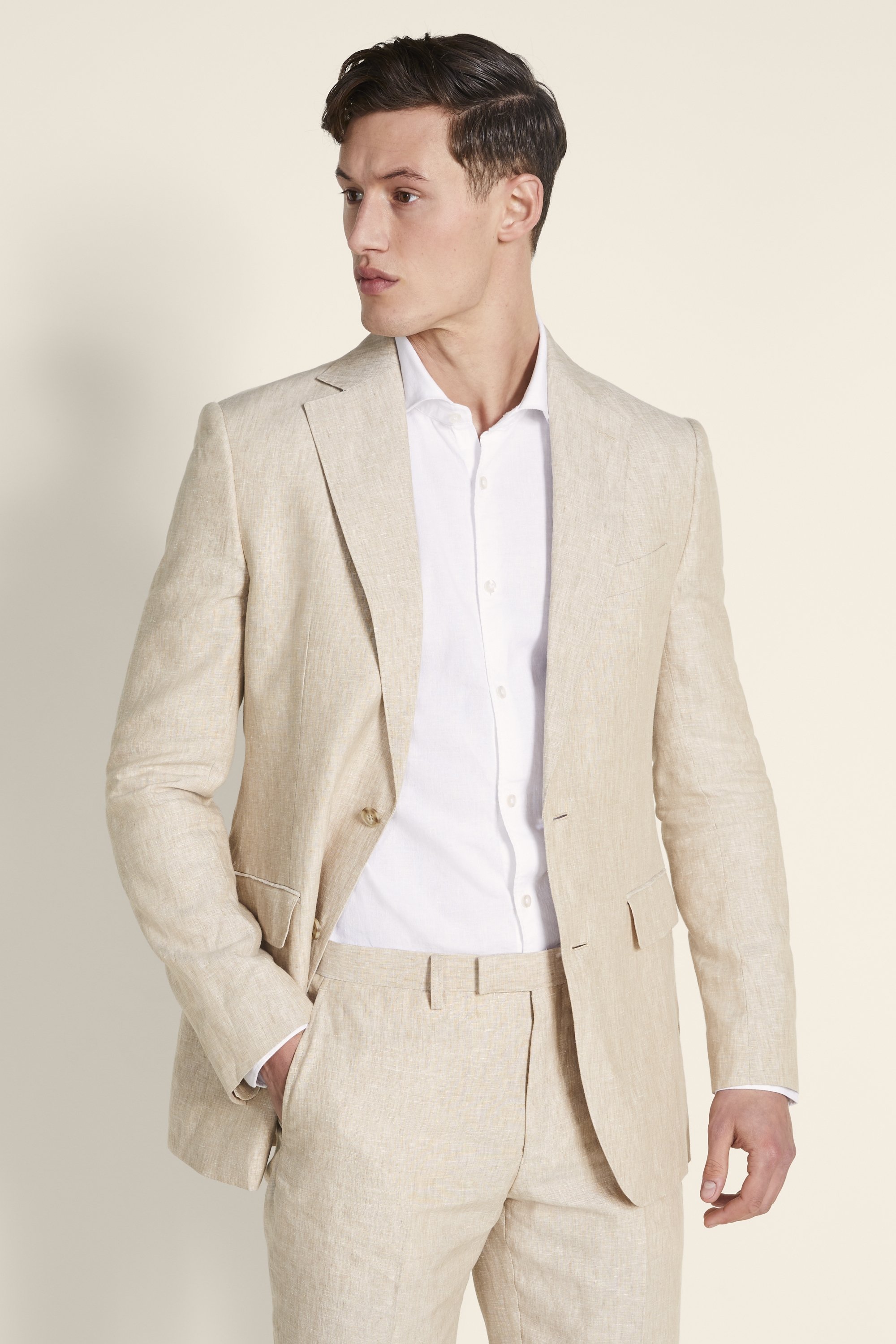 Tailored Fit Stone Linen Jacket | Buy Online at Moss