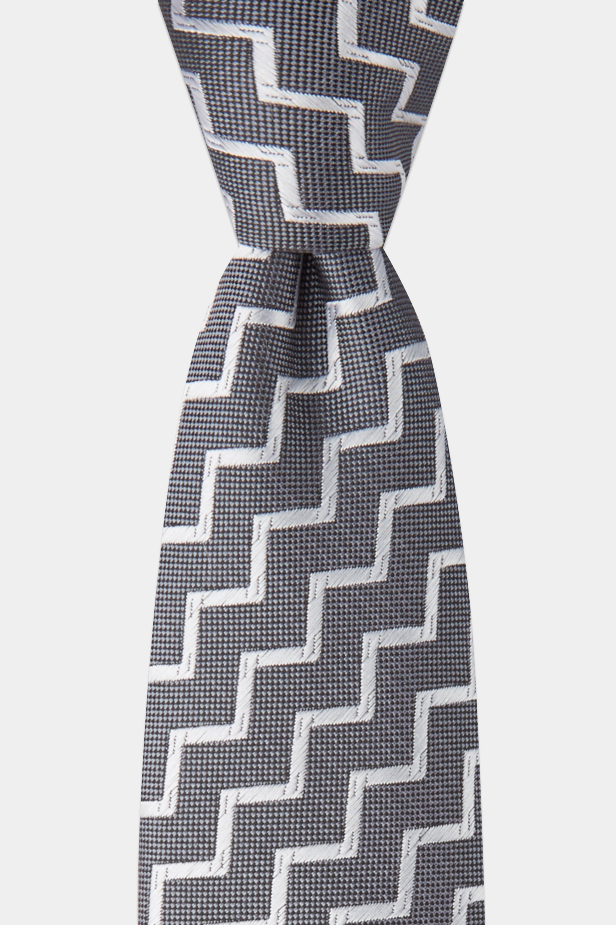 Moss London Charcoal with Silver Zig Zag Stripe Tie