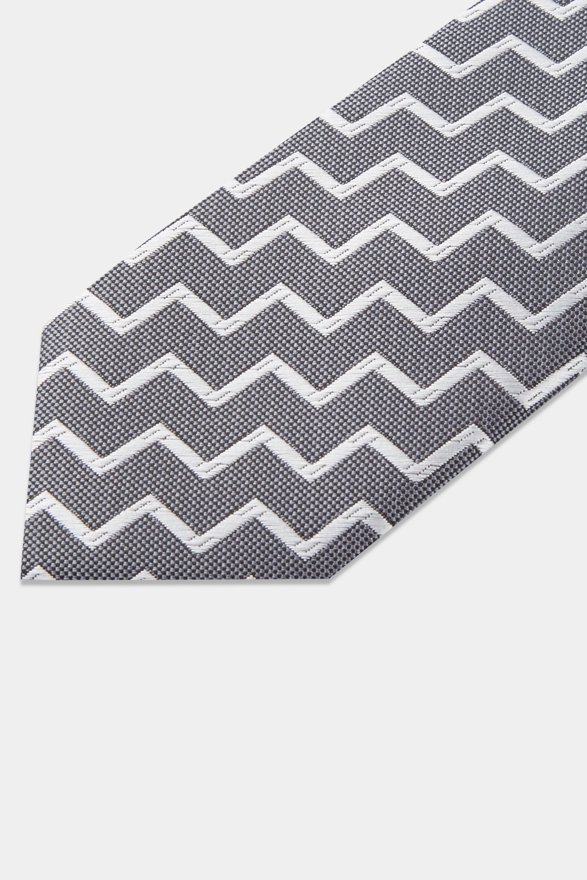 Moss London Charcoal with Silver Zig Zag Stripe Tie