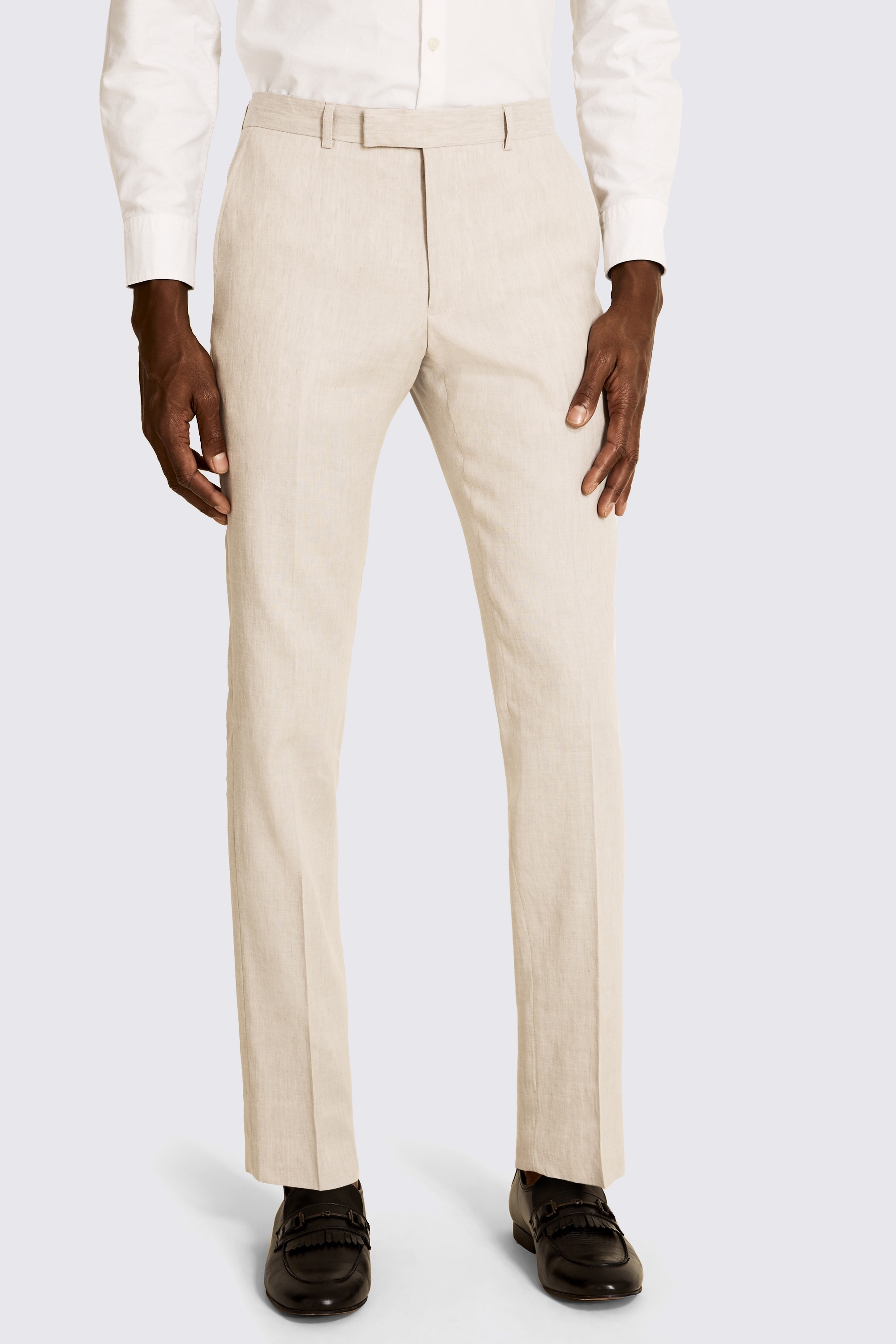 Slim Fit Beige Linen Trousers