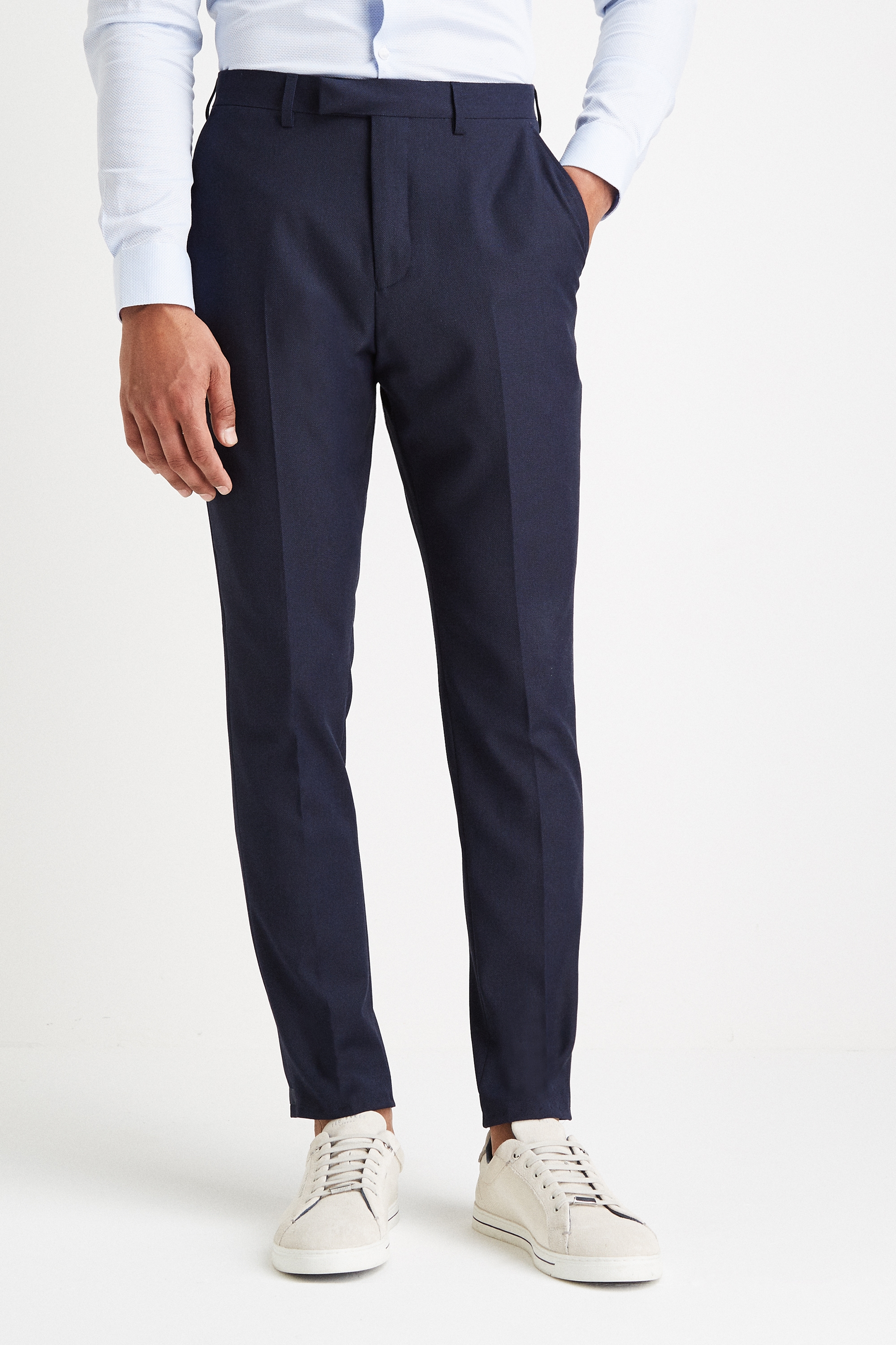 Moss London Slim Muscle Fit Navy Pindot Trousers